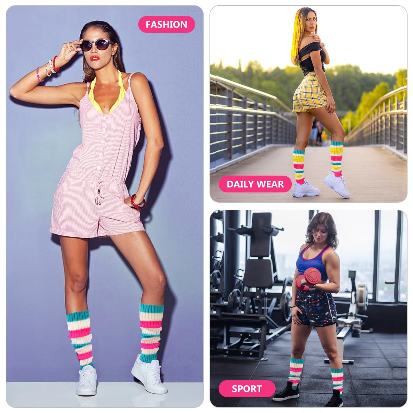 Junely Leg Warmers 80s Leg Warmer Knit Legwarmers Neon for Ballet Dance Figure Skating Ice Skating Boot Pink Blue