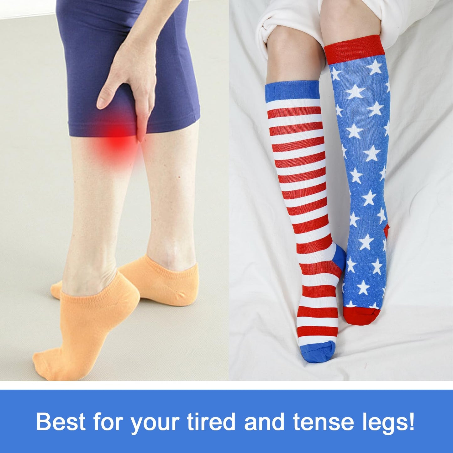 Junely American Flag Compression Socks for Women 20-30 mmhg Patriotic Knee High Socks for 4th of July Running Athletic Nurses Pregnant Women Work Support Travel Flight Sports Gifts Red White Blue