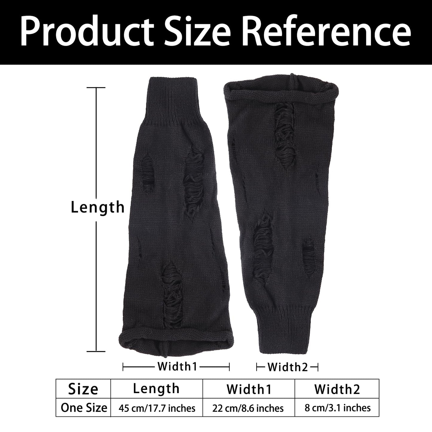 Junely Leg Warmers for Women Ripped Kawaii Leg Warmer Cute Legwarmers Japanese Socks Halloween Goth Emo Lolita Gyaru Gothic Harajuku Accessories Black White