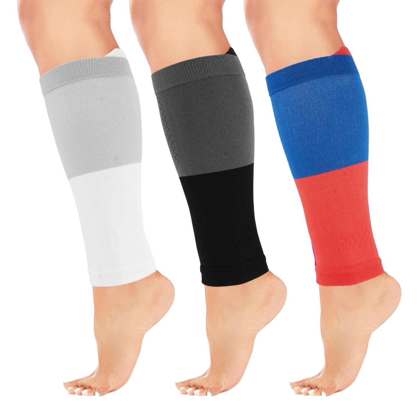 Junely 3 Pairs Calf Compression Sleeve for Men and Women Leg Compression Sleeve for Support Sports Running Cycling Black White Red