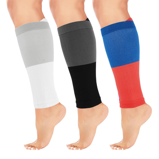 Junely 3 Pairs Calf Compression Sleeve for Men and Women Leg Compression Sleeve for Support Sports Running Cycling Black White Red