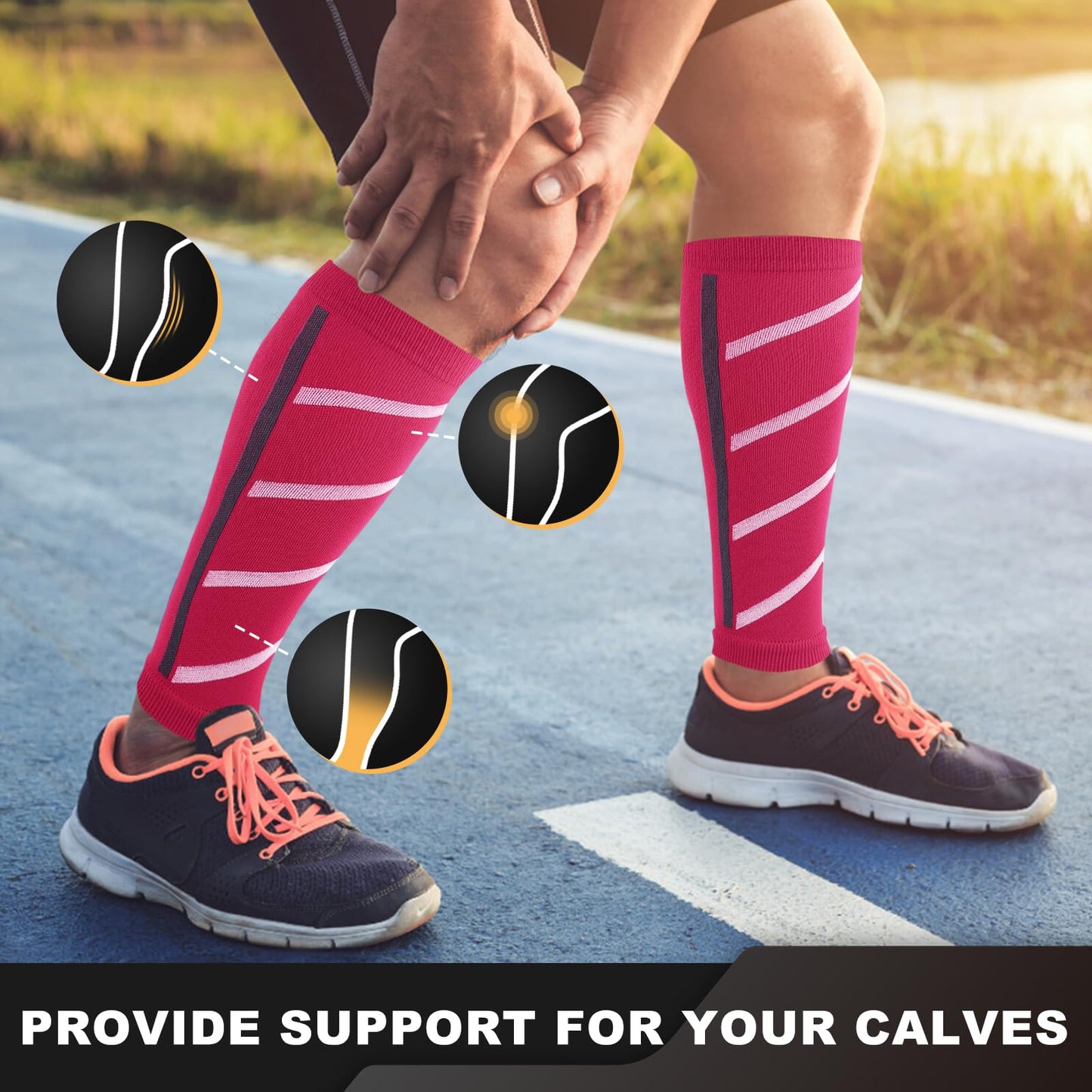 Junely 3 Pairs Calf Compression Sleeve for Men and Women Leg Compression Sleeve for Support Sports Running Cycling White Red Yellow