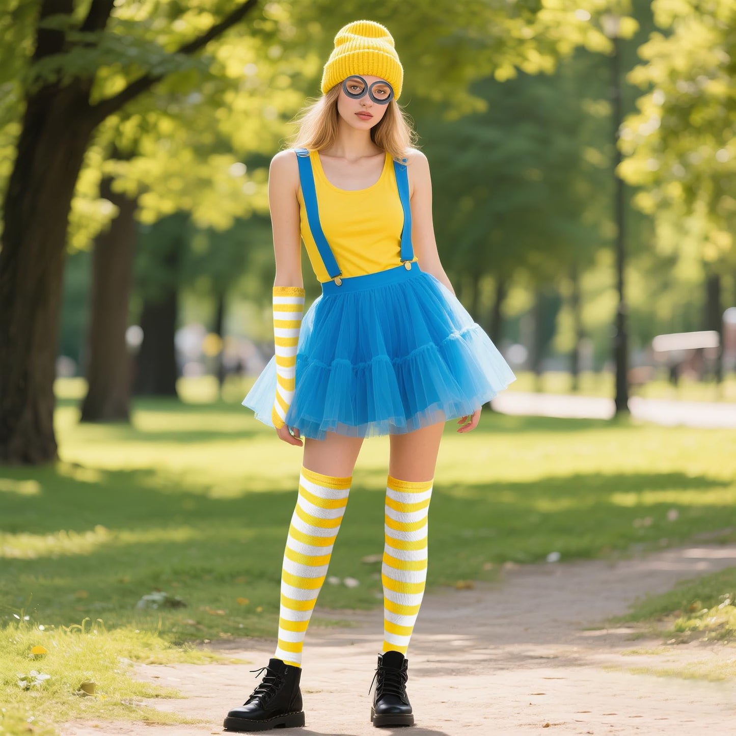 Junely Striped Thigh High Socks Over the Knee Stockings Extra Long Halloween Cosplay Costume Accessories Gifts Yellow and White
