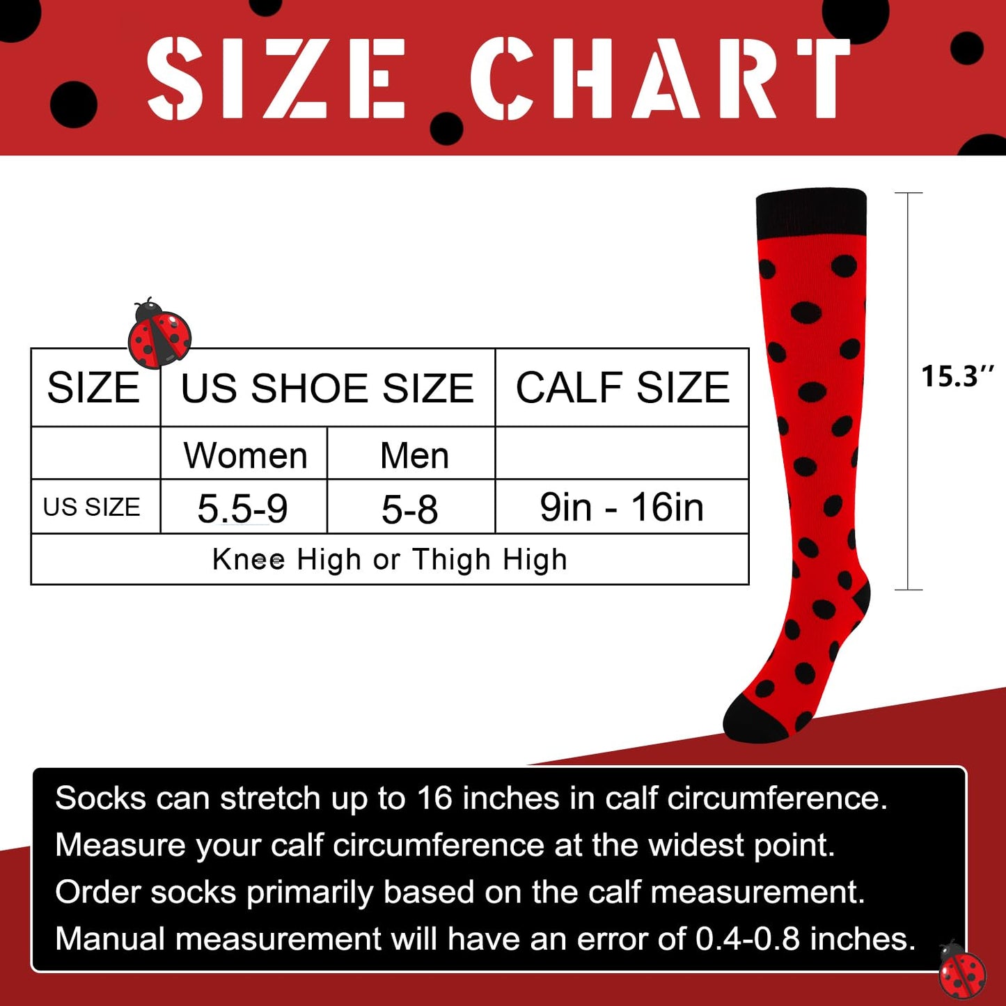 Junely Compression Socks for Women 20-30 mmhg Polka Dot Knee High Socks for Running Athletic Nurses Pregnant Women Work Support Travel Flight Sports Red