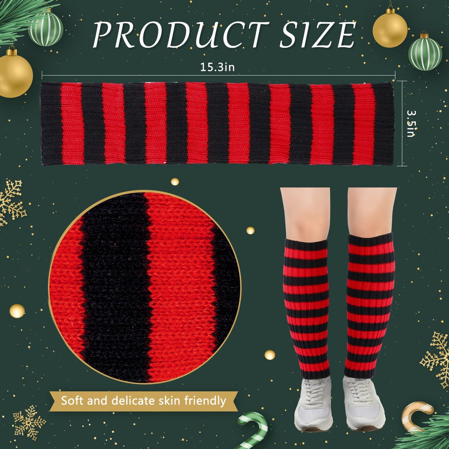 Junely Leg Warmers Christmas Striped Leg Warmer Knit Legwarmers for Winter 80s Ballet Dance Figure Skating Ice Skating Boot Red White