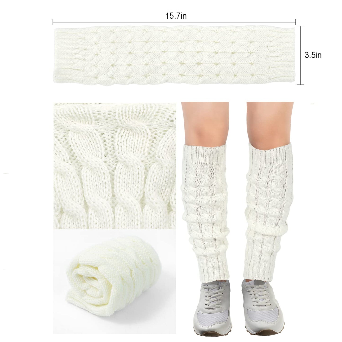 Junely Leg Warmers 80s Kawaii Leg Warmer Knit Legwarmers Halloween Lolita Gyaru Goth Emo Gothic Accessories for Ballet Figure Skating Ice Skating Dance White