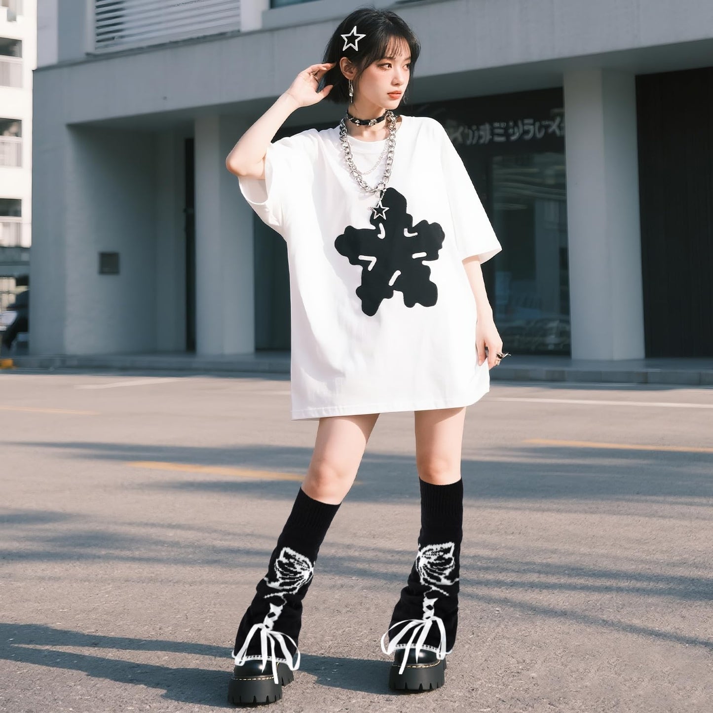 Junely Leg Warmers Kawaii Leg Warmer Cute Legwarmers Reversible Japanese Socks Goth Emo Lolita Gyaru Harajuku Accessories Black