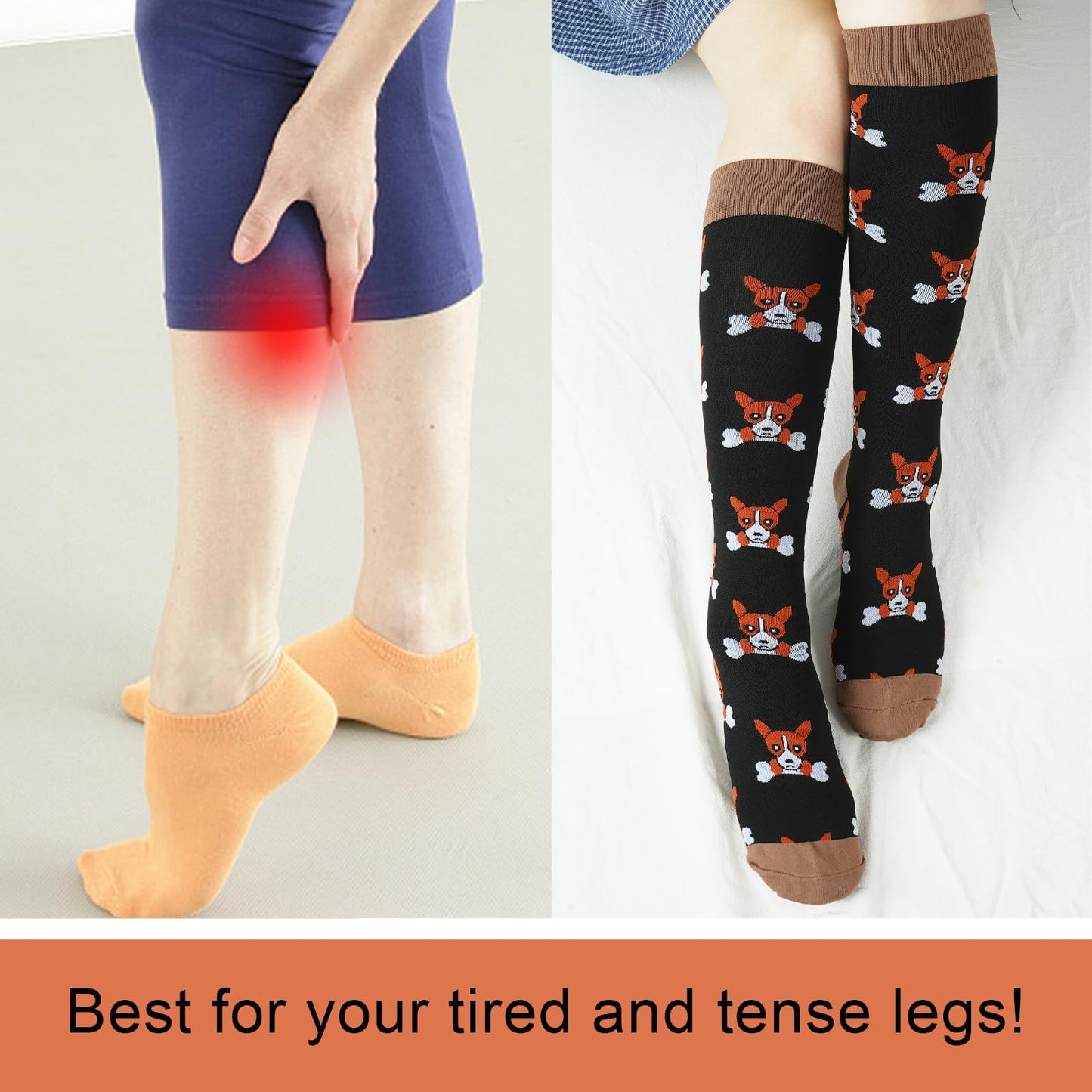 Junely Compression Socks for Women Dog Knee High Stockings for Running Athletic Nurses Pregnant Women Work Support Travel Flight Sports Gifts Black