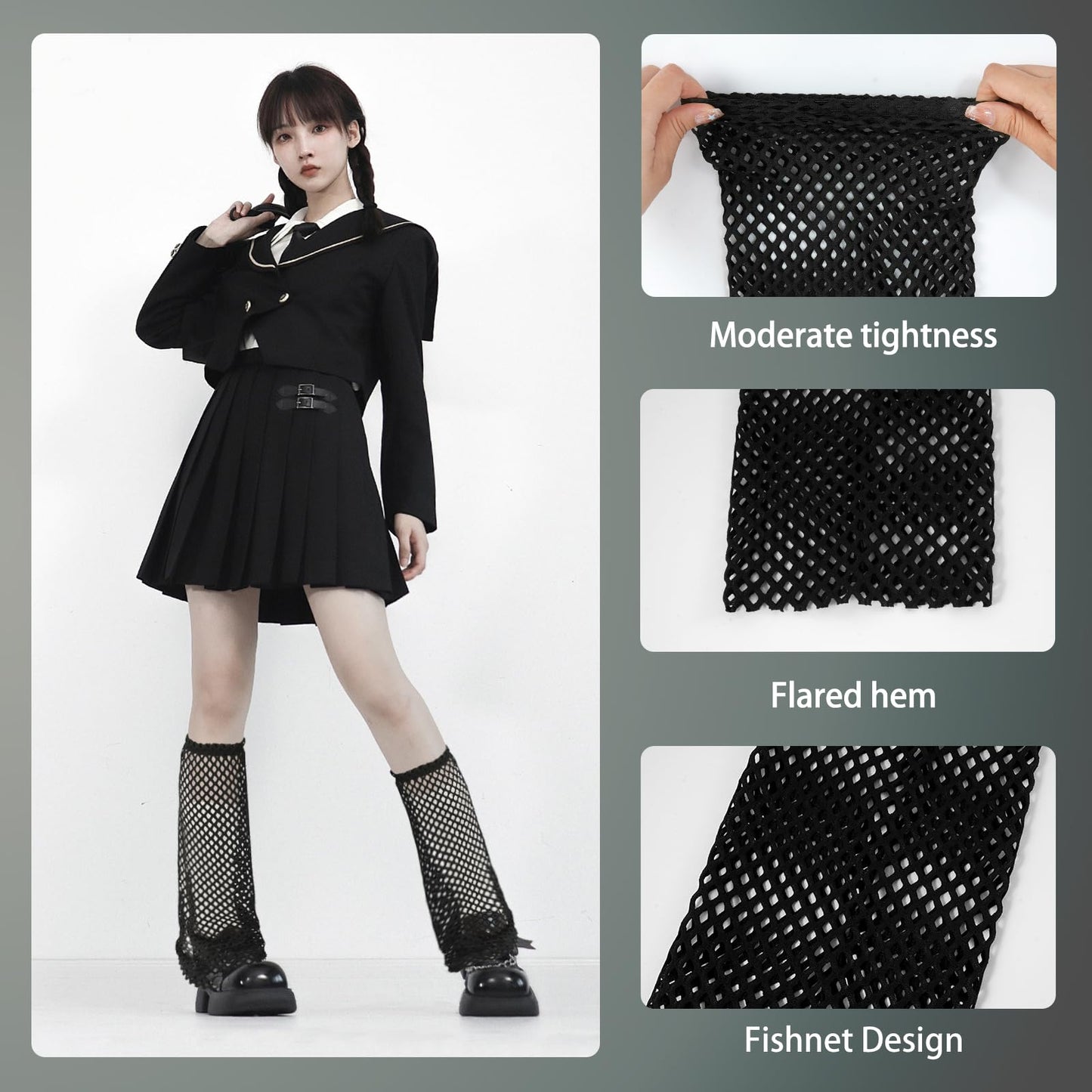 Junely 2 Pairs Leg Warmers for Women Kawaii Leg Warmer Cute Legwarmers Fishnet Cutecore Lolita Harajuku Gyaru Japanese Accessories Black White