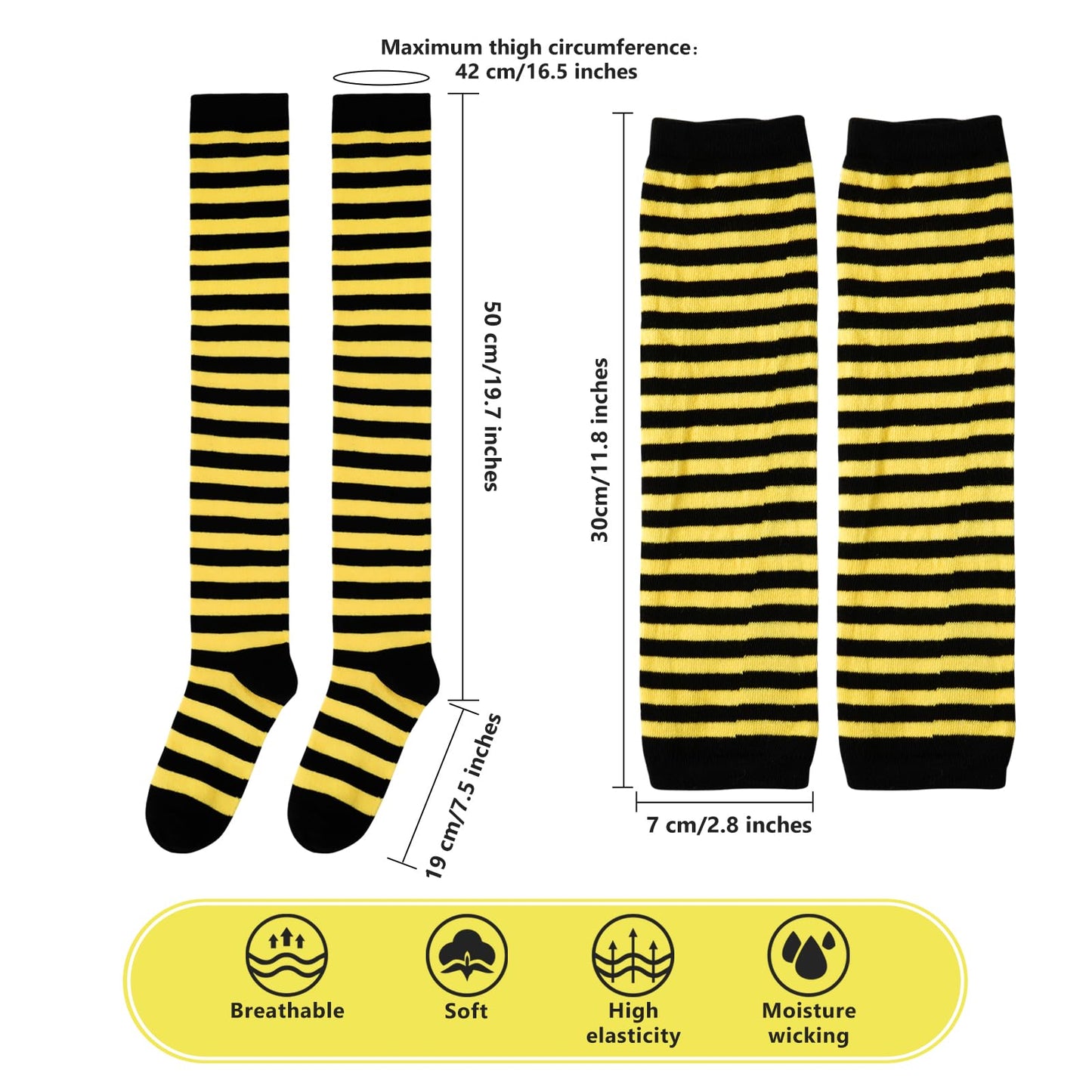 Junely Bee Costume Adult Women Black and Yellow Tutu Striped Thigh High Socks Fingerless Gloves Halloween Cosplay Costumes Accessories
