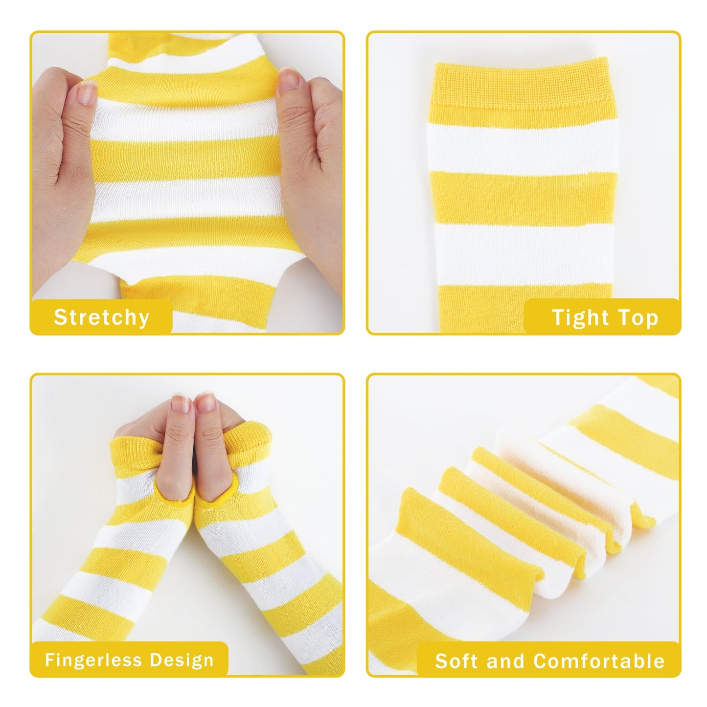Junely Striped Thigh High Socks Over the Knee Stockings Extra Long Halloween Cosplay Costume Accessories Gifts Yellow and White
