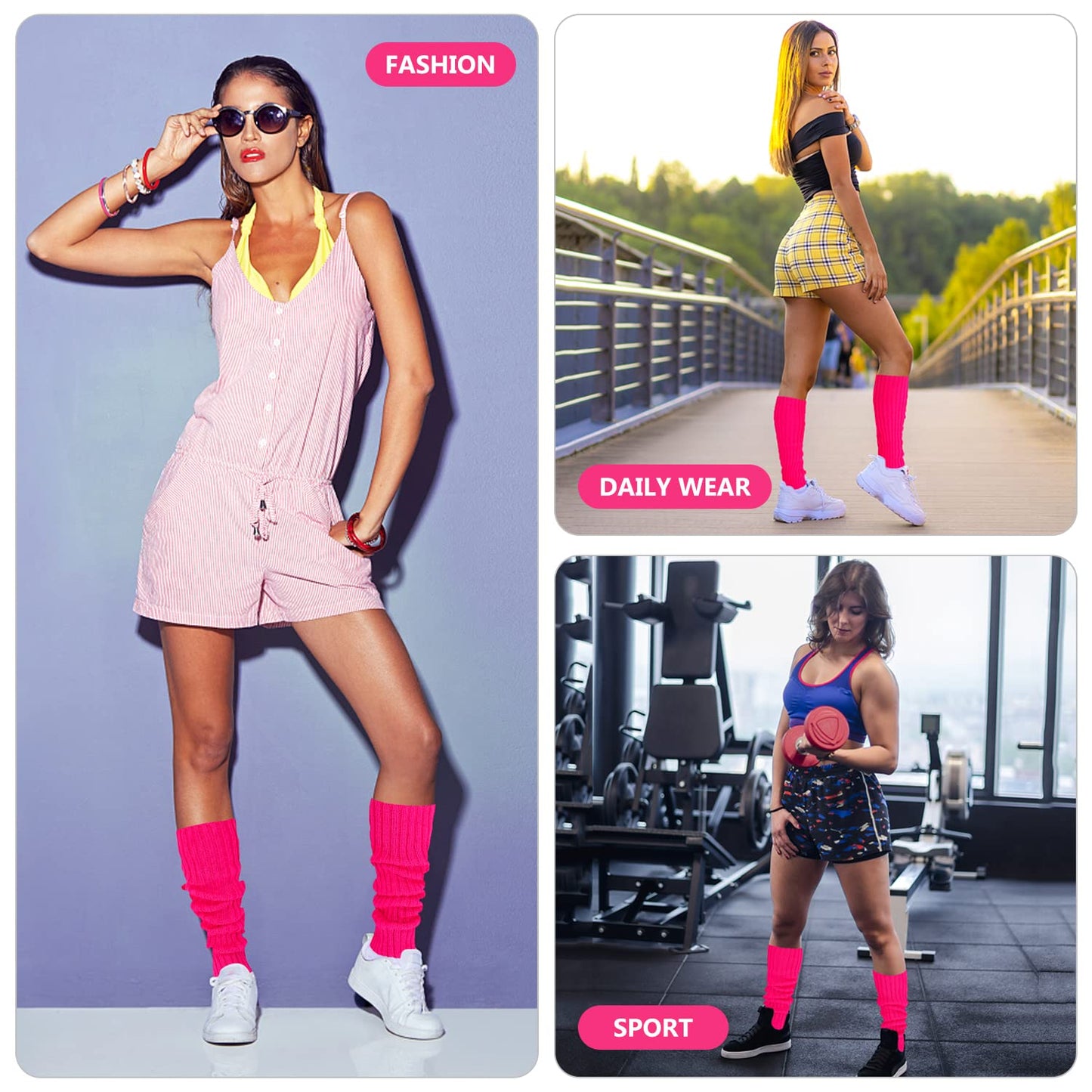 Junely Leg Warmers 80s Leg Warmer Knit Legwarmers Neon for Ballet Dance Figure Skating Ice Skating Boot Hot Pink Green