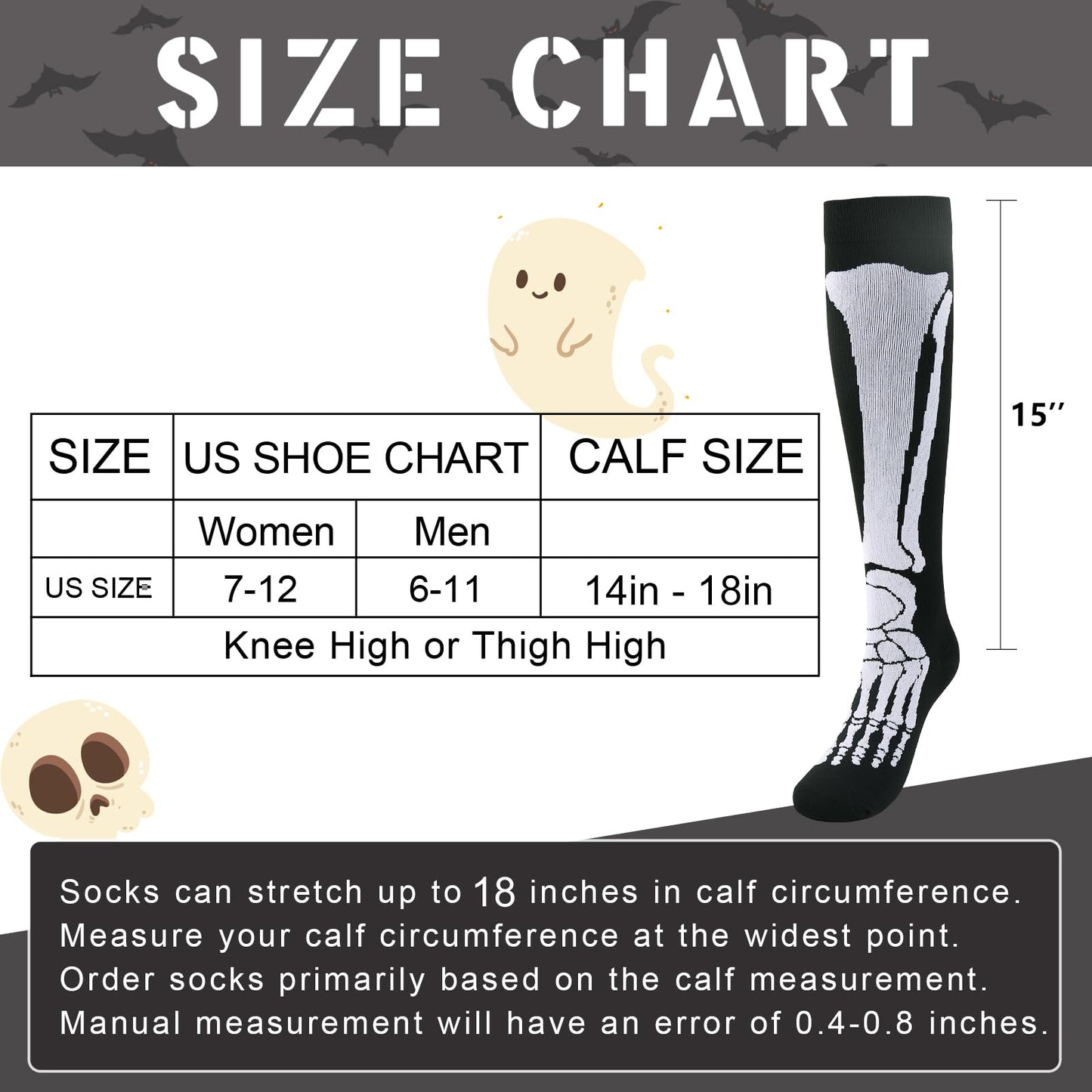 Junely Halloween Compression Socks for Women 20-30 mmhg Skeleton Knee High Socks for Running Athletic Nurses Pregnant Women Work Support Travel Flight Sports Gifts Black