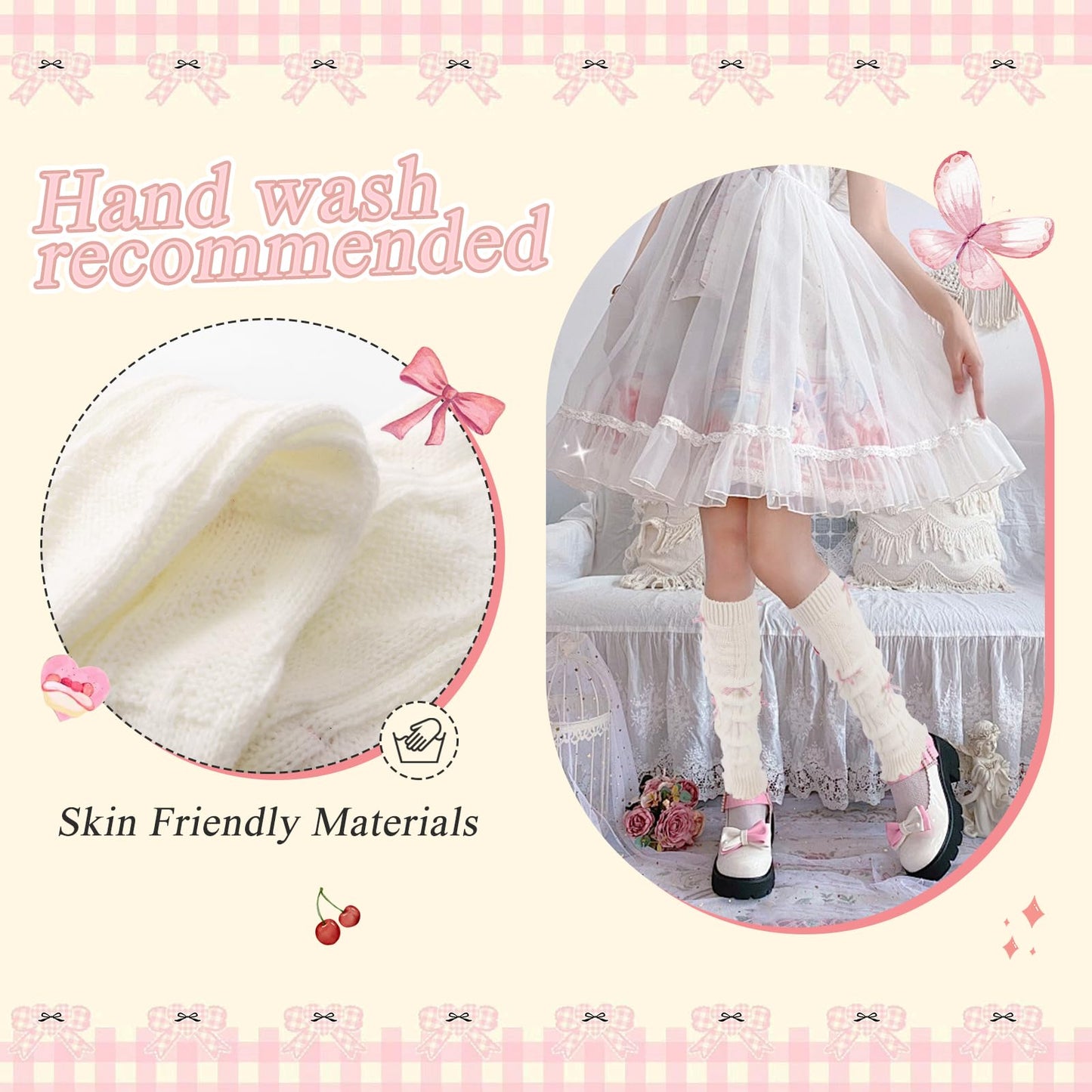 Junely Leg Warmers for Women Kawaii Leg Warmer Cute Legwarmers with Bows Cutecore Lolita Harajuku Gyaru Japanese Accessories White