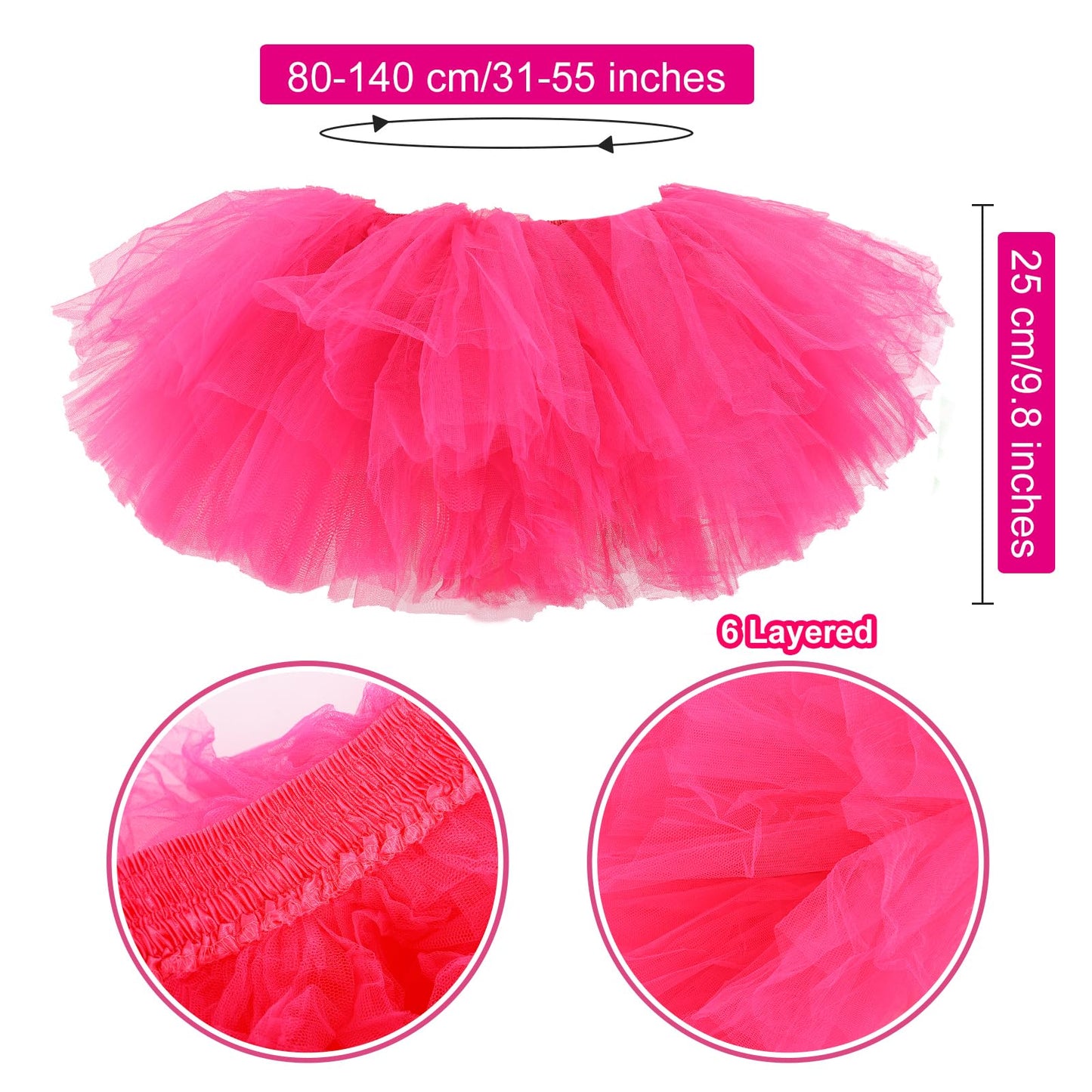 Junely 80s Tutu for Women Adults and Leg Warmers and Fingerless Gloves 80s Accessories for Ballet Dance Running Hot Pink