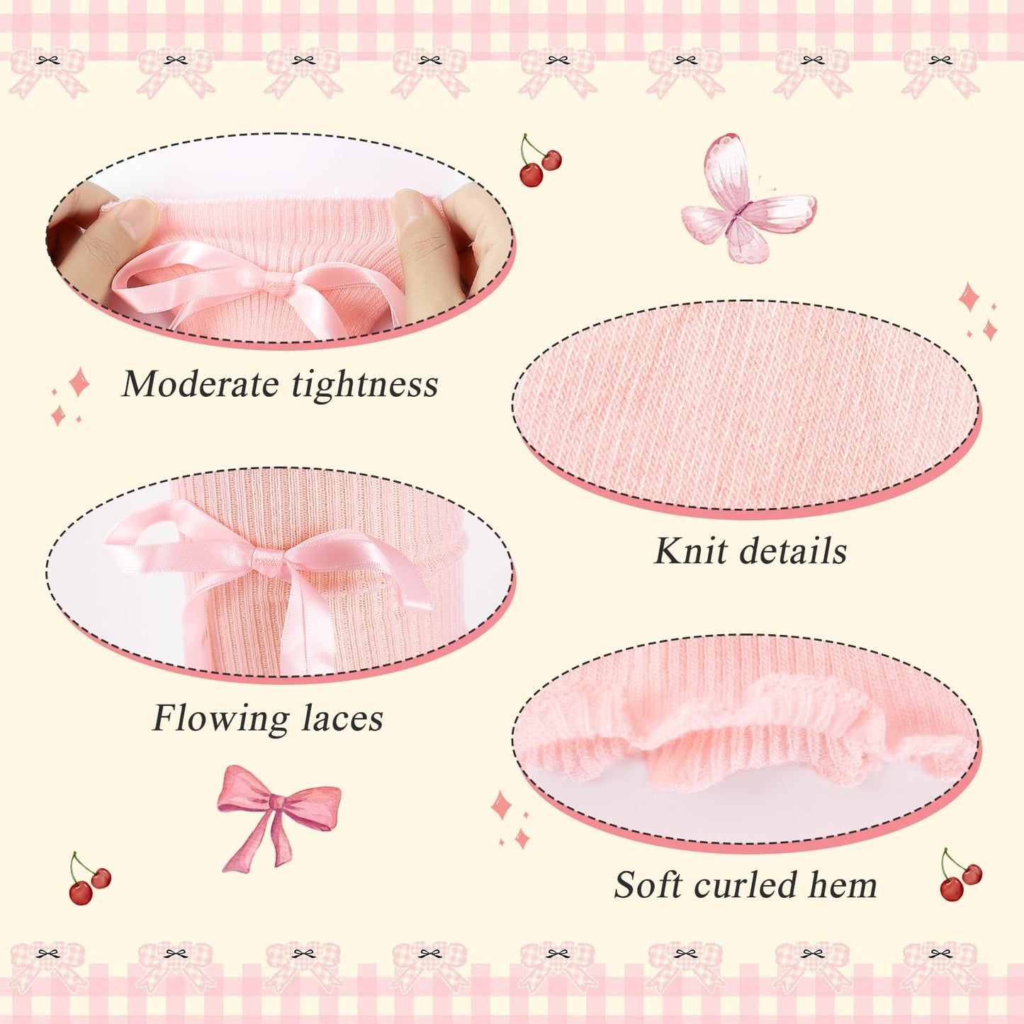 Junely Leg Warmers for Women Kawaii Leg Warmer Cute Legwarmers with Bows Cutecore Lolita Harajuku Gyaru Japanese Accessories Light Pink