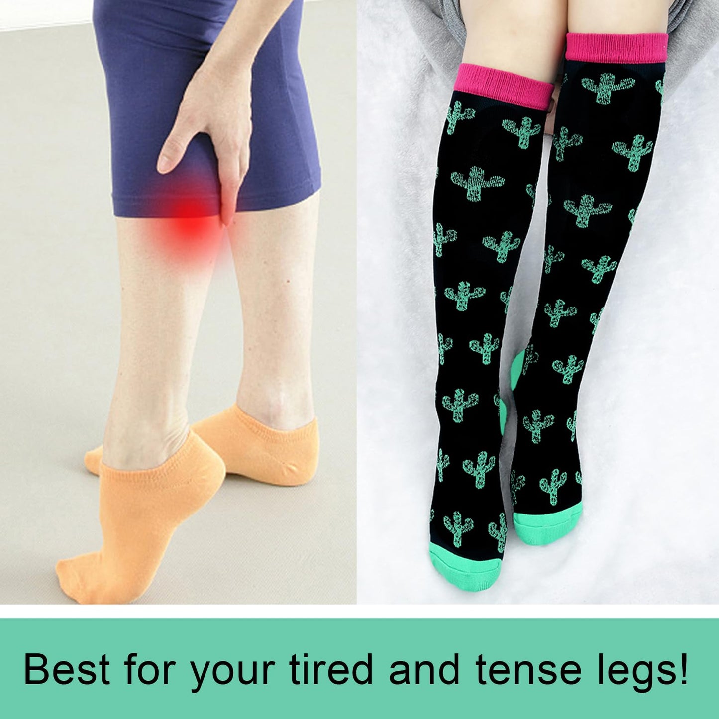 Junely Compression Socks for Women Cactus Knee High Socks for Running Athletic Nurses Pregnant Women Work Support Travel Flight Sports Fall Orange Black Blue