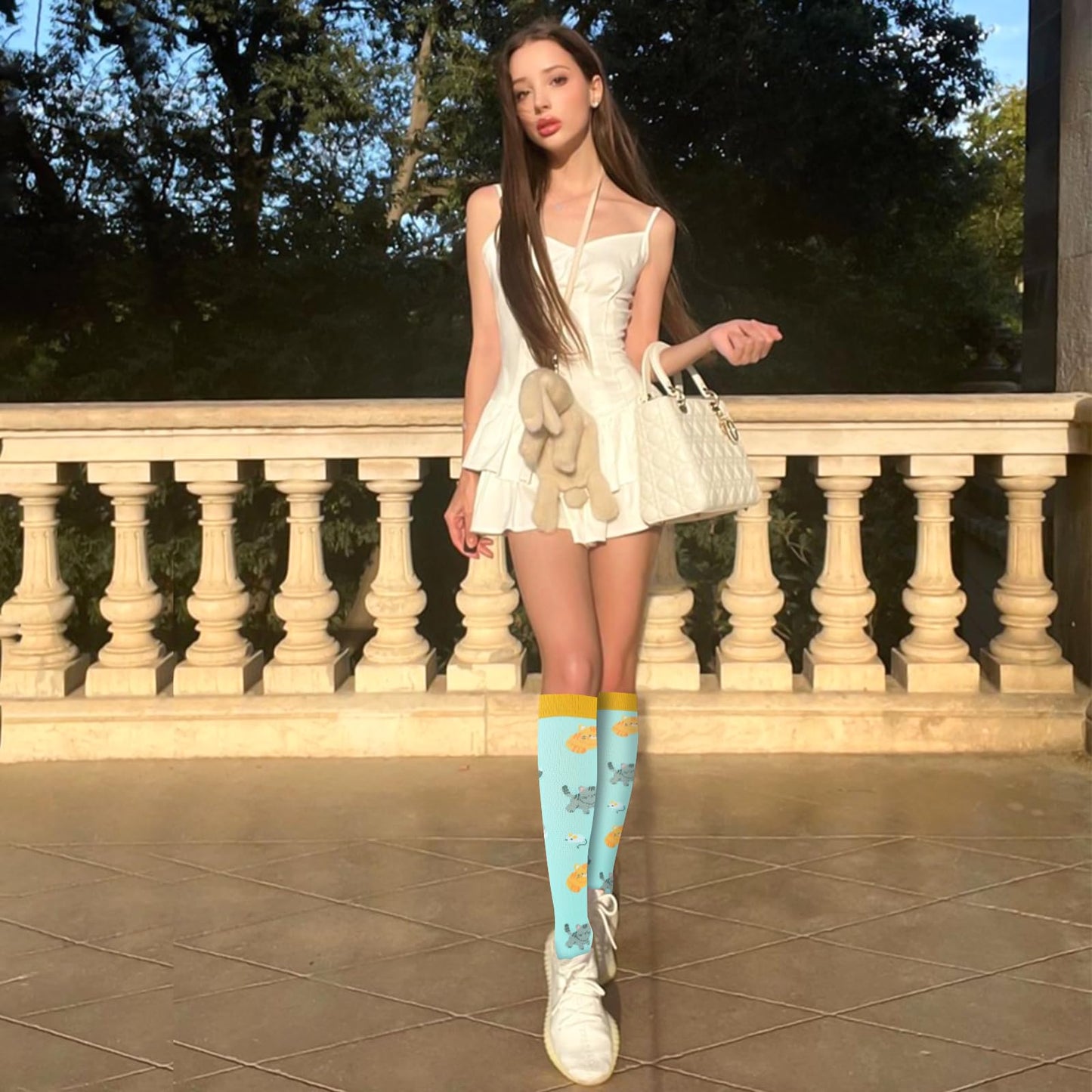 Junely Compression Socks for Women Cat Knee High Stockings for Running Athletic Nurses Pregnant Women Work Support Travel Flight Sports Gifts Green