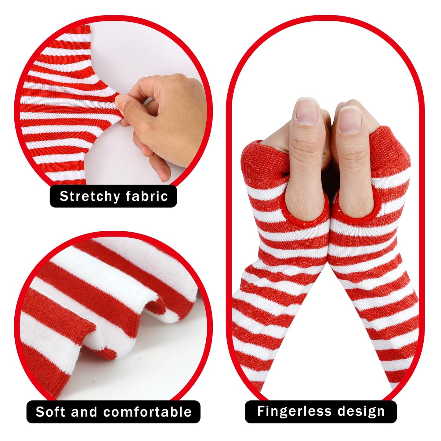 Junely Tutu for Women Adults Red and White Striped Thigh High Socks Fingerless Gloves Halloween Costumes Accessories