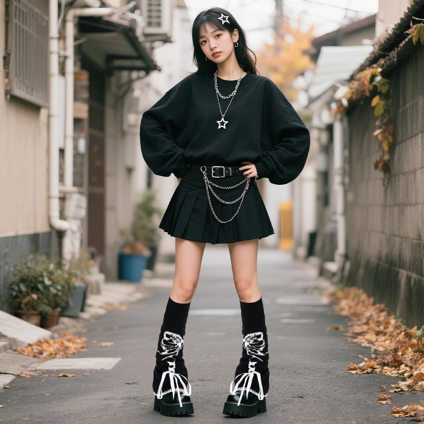 Junely Leg Warmers Kawaii Leg Warmer Cute Legwarmers Reversible Japanese Socks Goth Emo Lolita Gyaru Harajuku Accessories Black