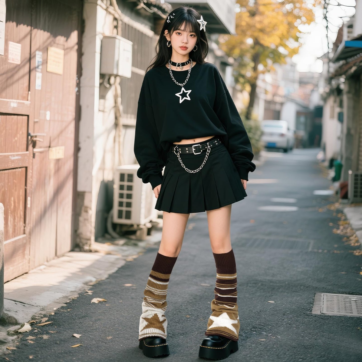Junely Leg Warmers for Women Winter Kawaii Leg Warmer Cute Star Legwarmers Japanese Socks Halloween Goth Emo Lolita Gyaru Gothic Harajuku Accessories Brown