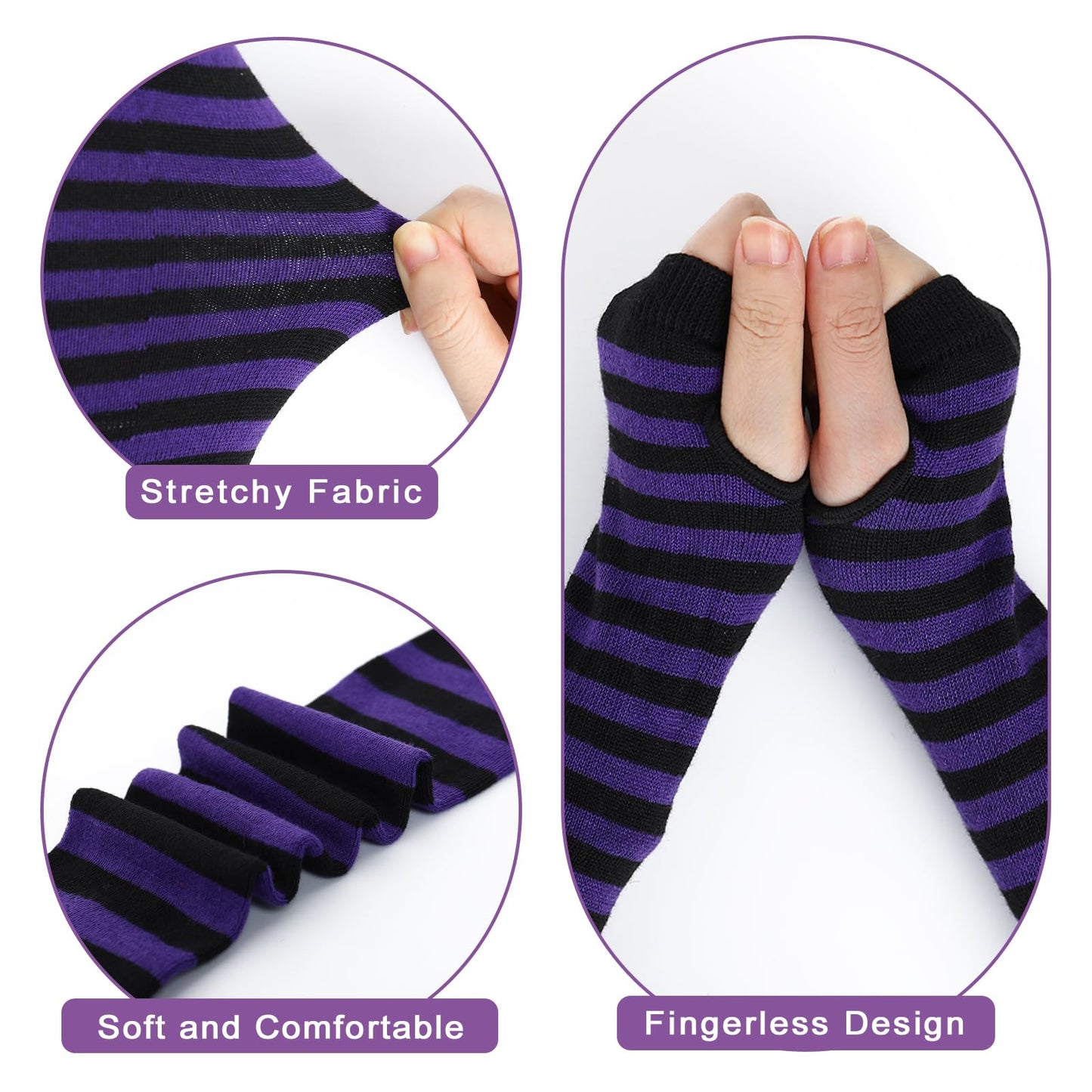 Junely Tutu for Women Adults Striped Thigh High Socks Fingerless Gloves Halloween Costumes Accessories Violet Black