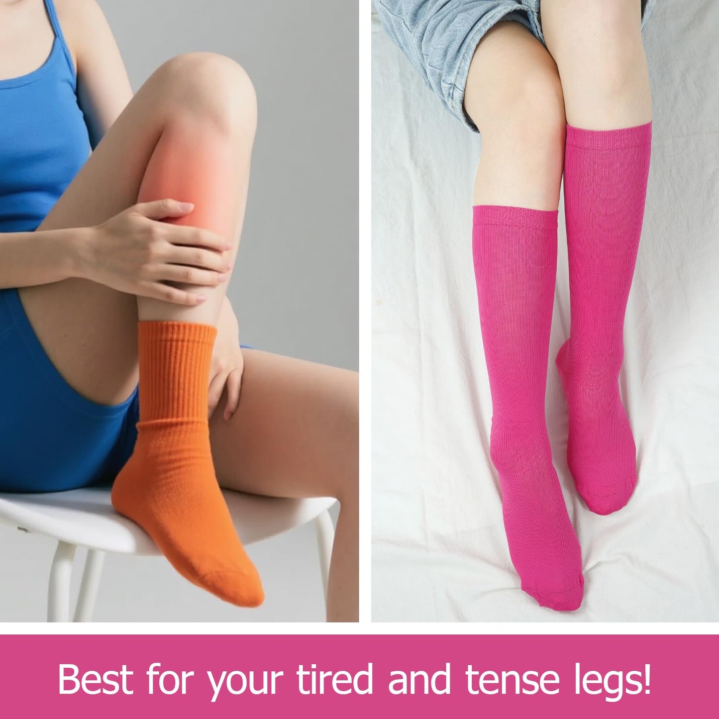 Junely Compression Socks for Women Knee High for Halloween Running Athletic Nurses Pregnant Women Work Support Travel Flight Sports Gifts Hot Pink