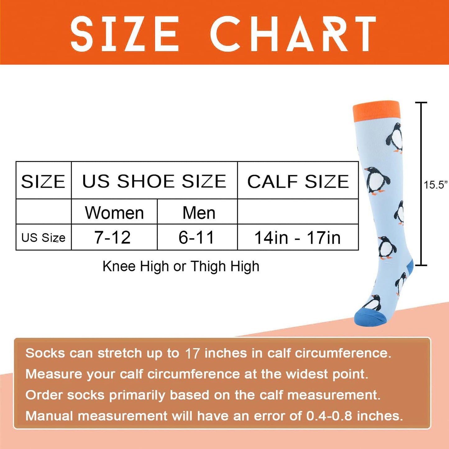 Junely Compression Socks for Women 20-30 mmhg Penguin Knee High Stockings for Running Athletic Nurses Pregnant Women Work Support Travel Flight Sports Penguin Gifts Blue