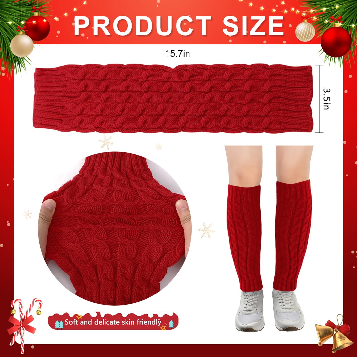 Junely Leg Warmers Christmas Leg Warmer Knit Legwarmers Neon for Winter 80s Ballet Dance Figure Skating Ice Skating Boot Red