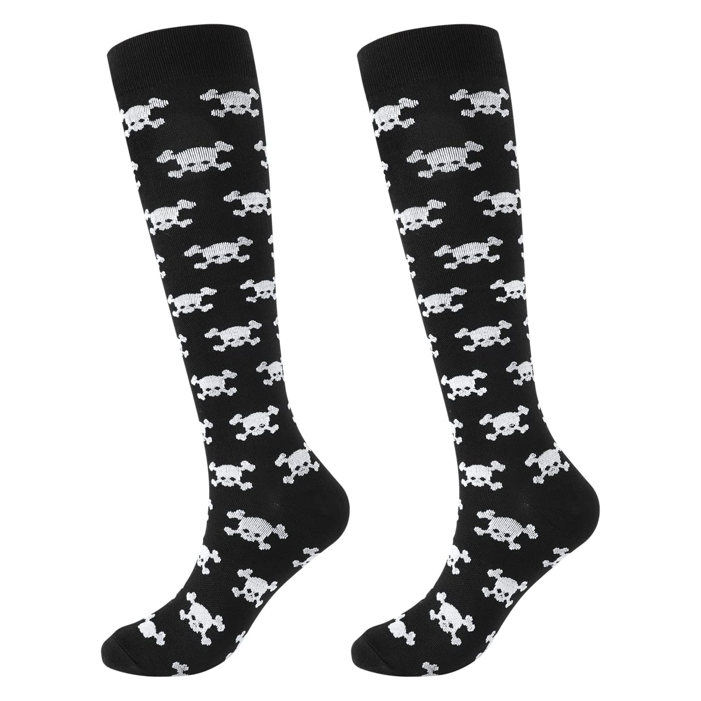 Junely Compression Socks for Women 20-30 mmhg Knee High Skull Socks for Halloween Running Athletic Nurses Pregnant Women Work Support Travel Flight Sports Gifts Black