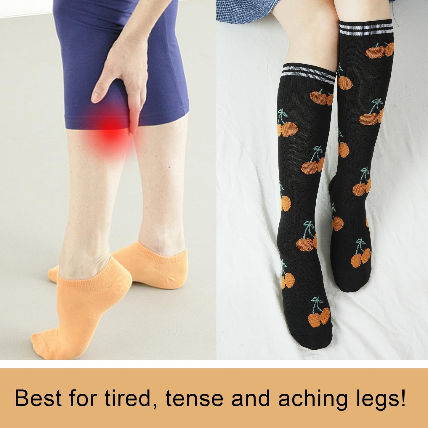 Junely Compression Socks for Women Fruit Knee High Stockings with Cherry Pineapple Avocado for Running Nurses Support Travel Pregnancy Gifts Black Blue Orange