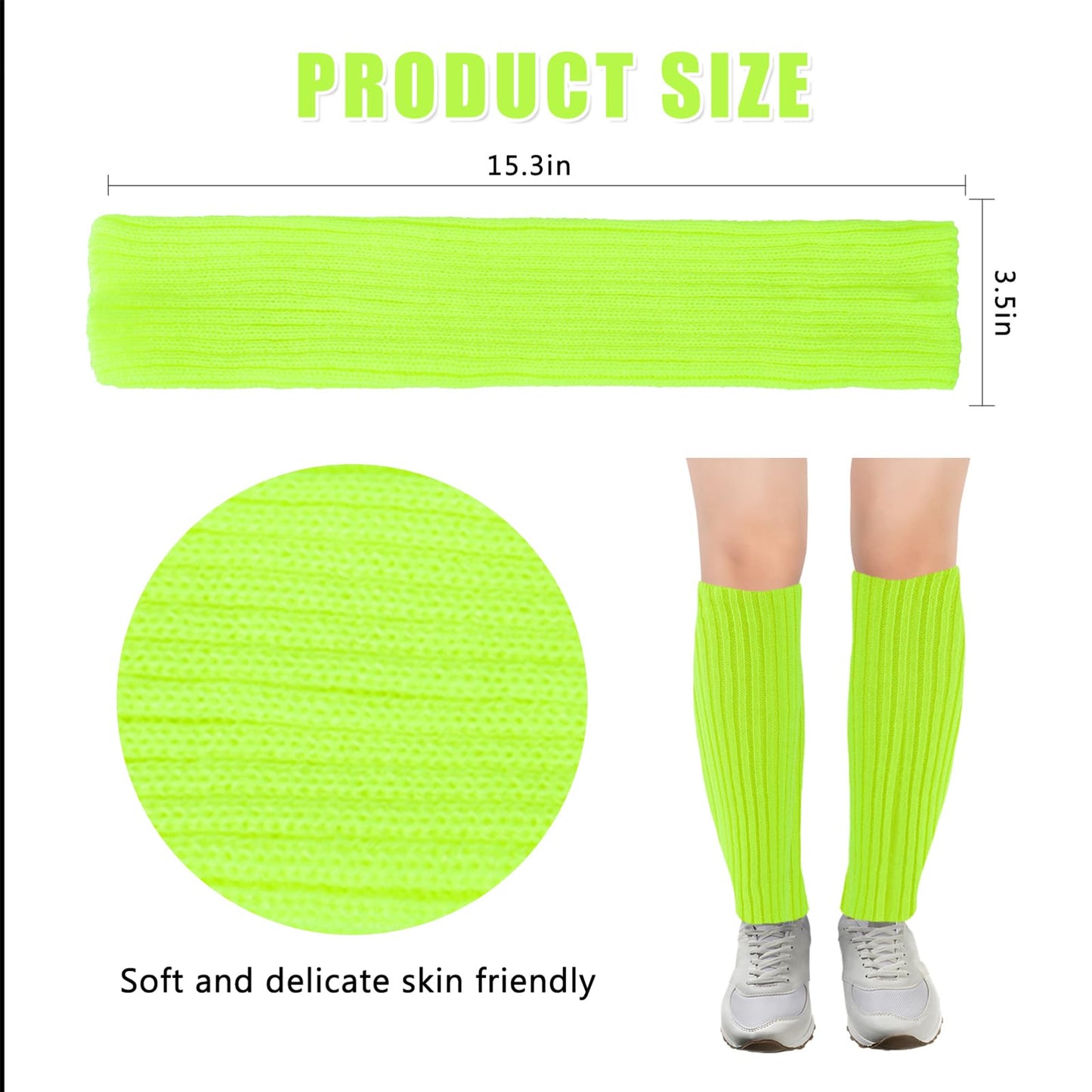 Junely Leg Warmers 80s Knit Leg Warmer Neon Legwarmers for Mardi Gras St Patricks Day Halloween Christmas Ballet Dance Figure Skating Ice Skating Boot Yellow