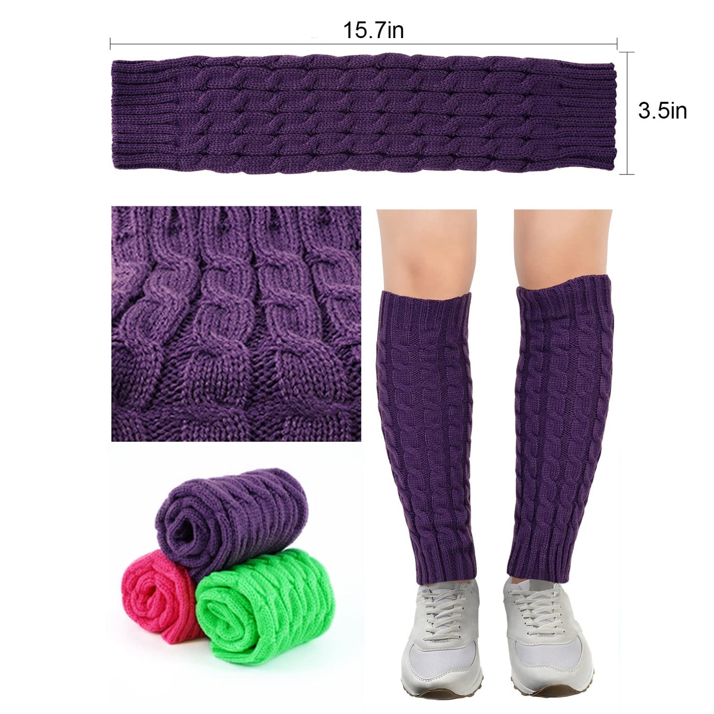 Junely Leg Warmers 80s Neon Leg Warmer Knit Legwarmers for Halloween Mardi Gras Ballet Figure Skating Ice Skating Dance Boot Purple