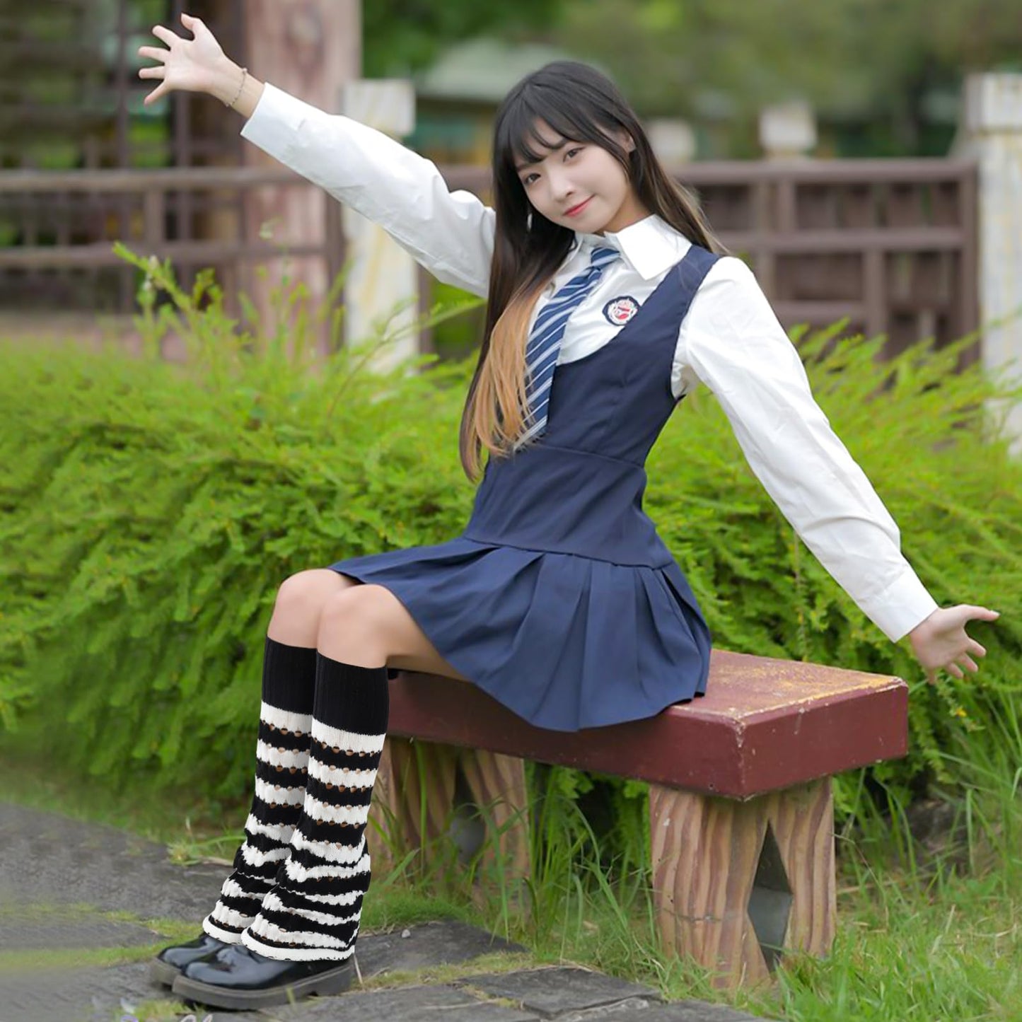 Junely Leg Warmers for Women Kawaii Leg Warmer Cute Legwarmers Cutecore Lolita Harajuku Gyaru Japanese Accessories Black White Striped