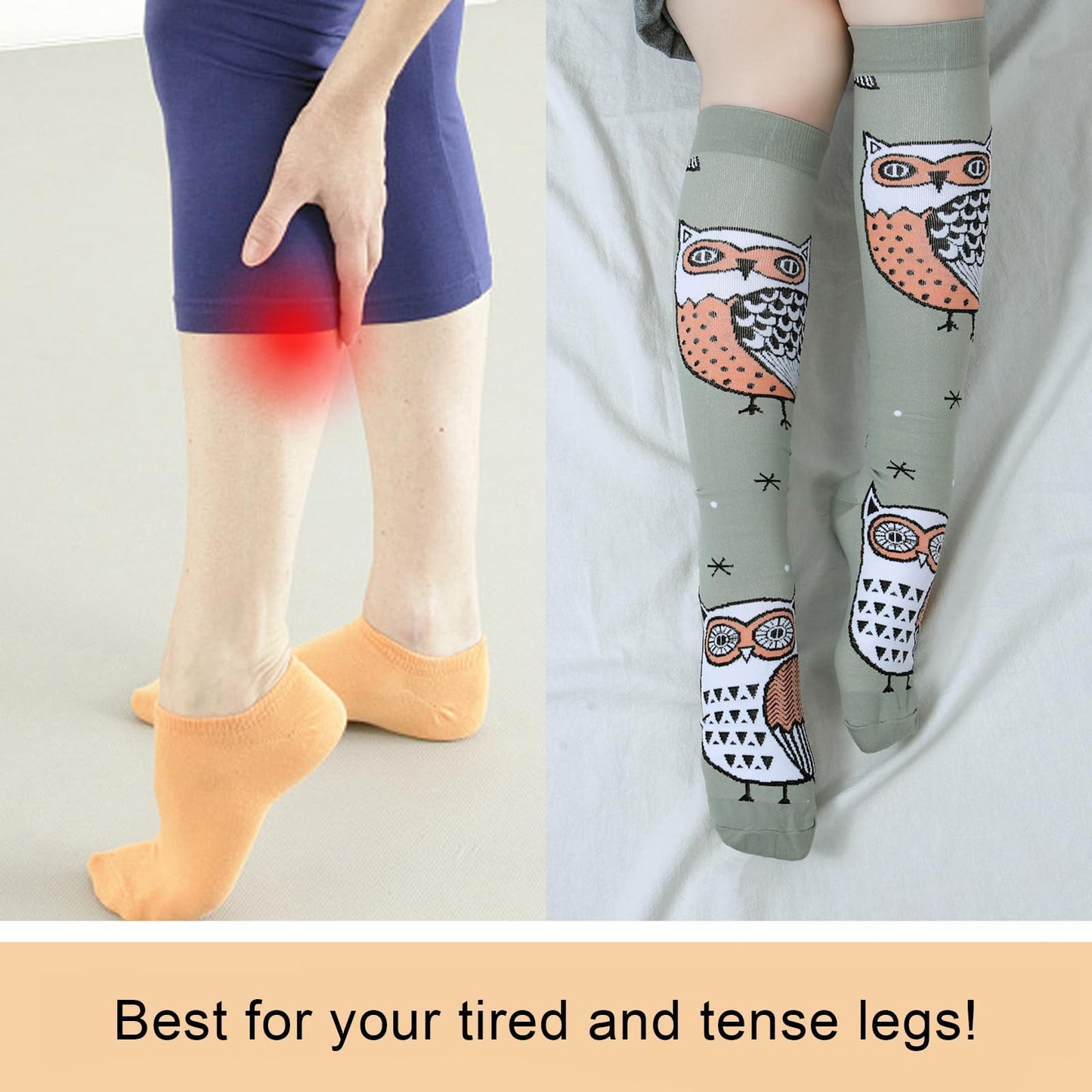 Junely Compression Socks for Women 20-30 mmhg Owl Knee High Stockings for Running Athletic Nurses Pregnant Women Work Support Travel Flight Sports Owl Gifts Grey