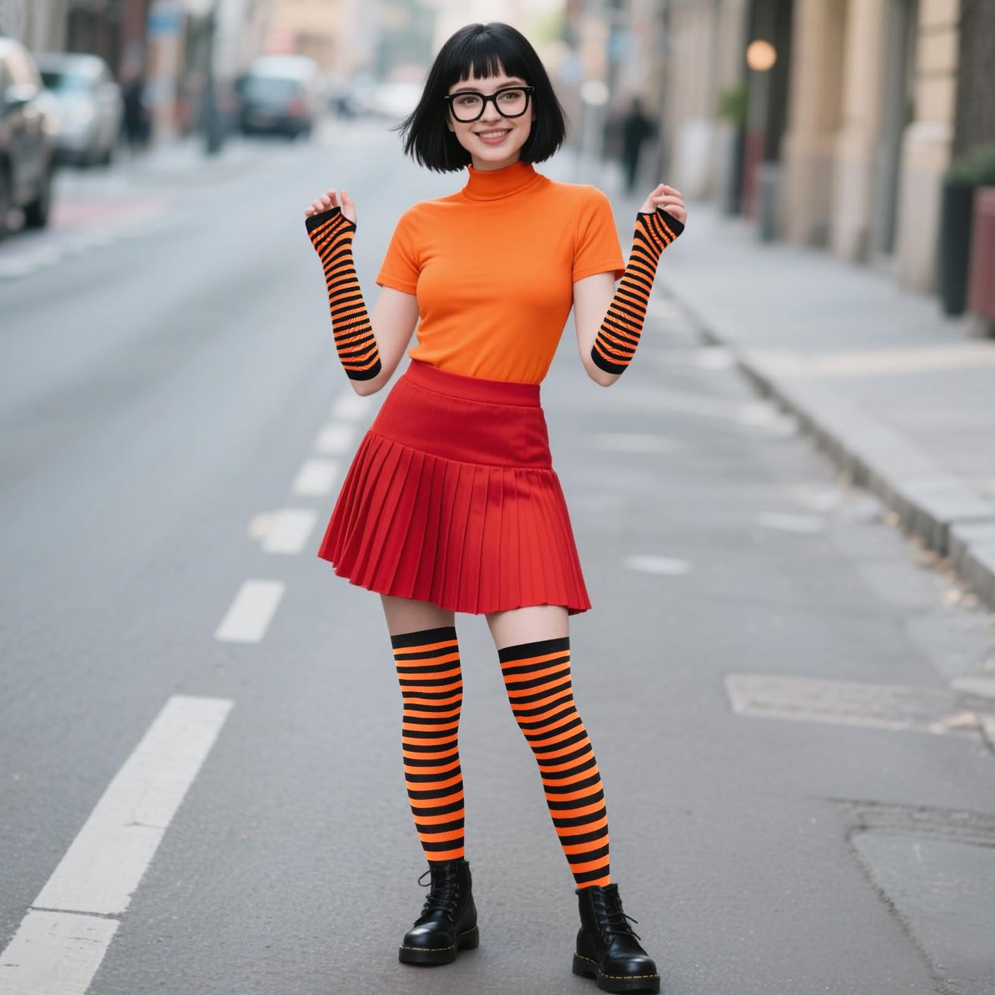 Junely Striped Thigh High Socks Over the Knee Stockings Extra Long Halloween Cosplay Costume Accessories Gifts Orange and Black