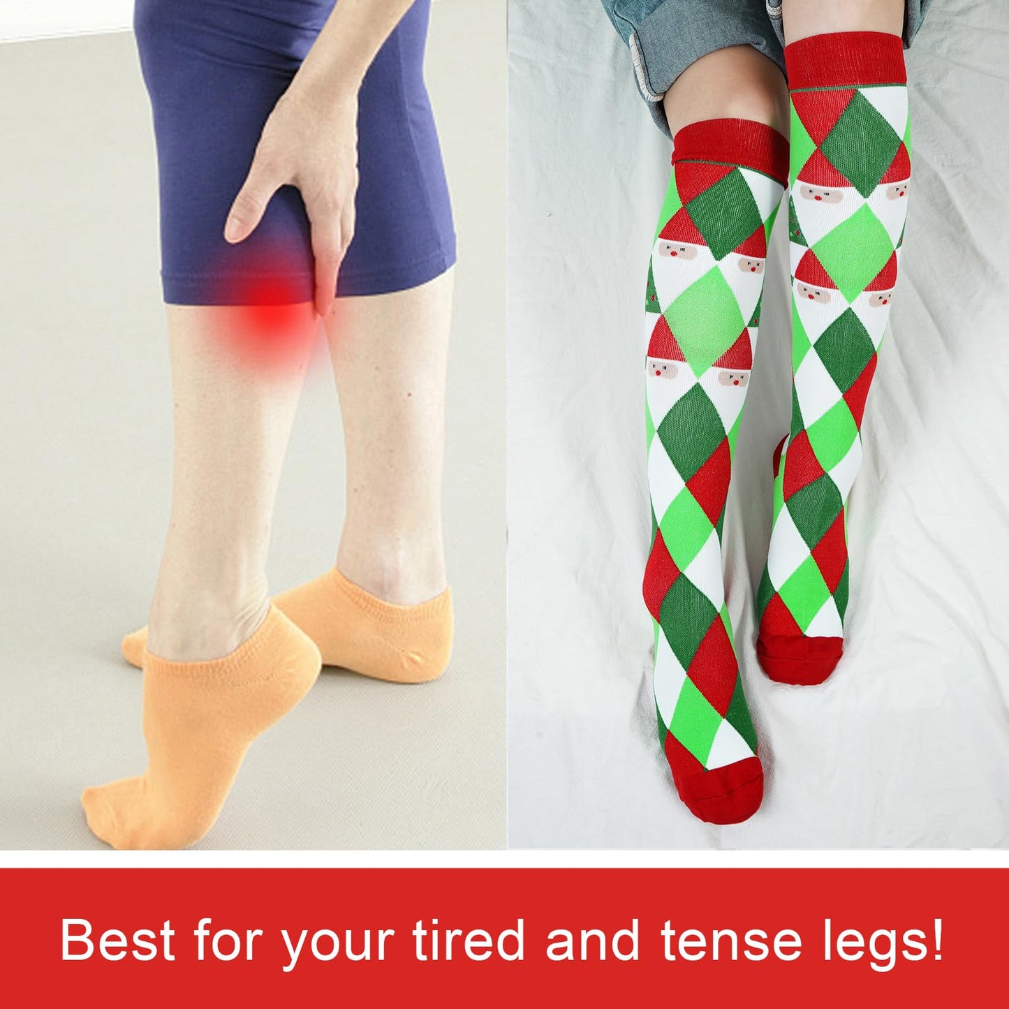 Junely Compression Socks for Women Christmas Knee High Stockings for Running Athletic Nurses Pregnant Women Work Support Travel Flight Sports Gifts Red Green
