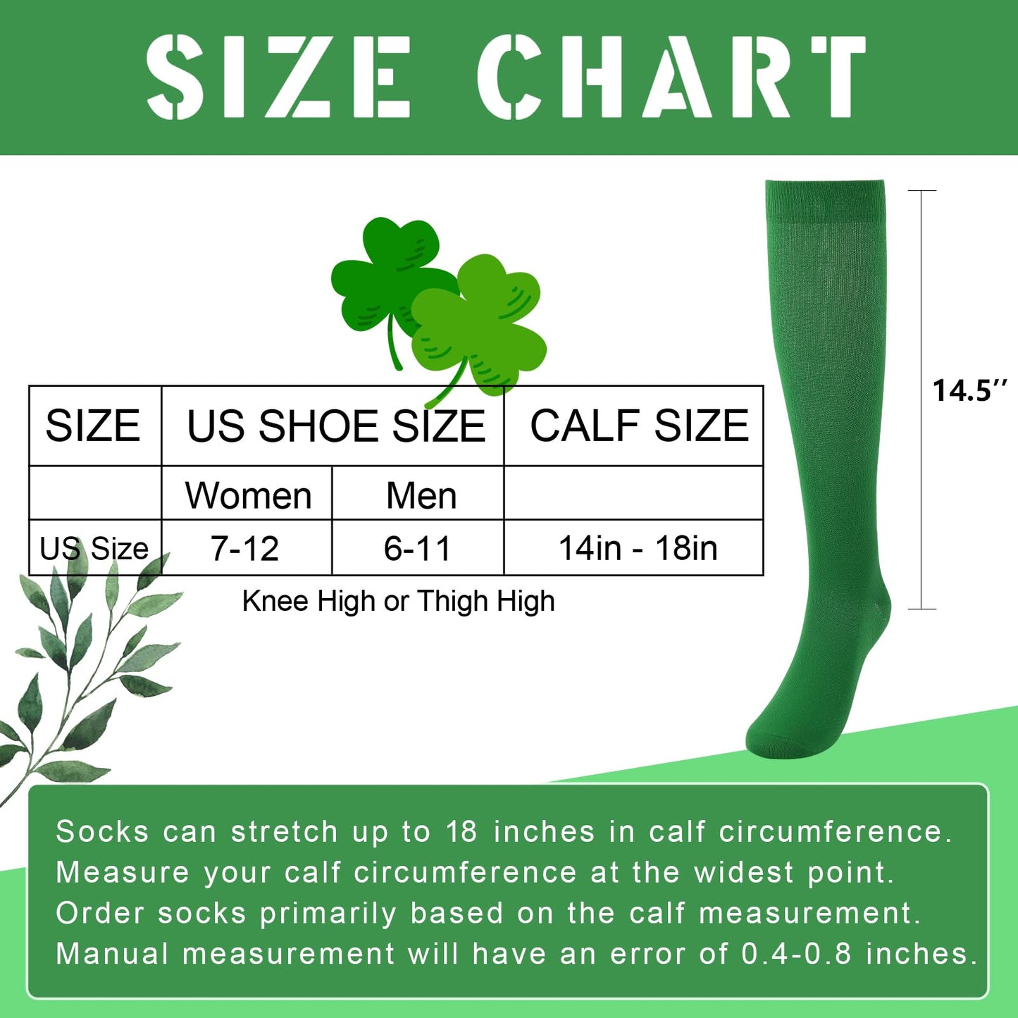 Junely Compression Socks for Women Knee High for Running Athletic Nurses Pregnant Women Work Support Travel Flight Sports Irish Gifts Green