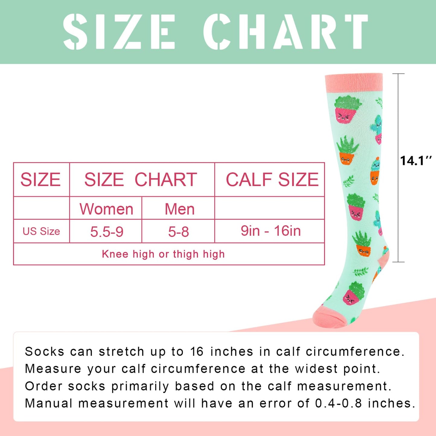 Junely Compression Socks for Women Plant Knee High Stockings for Running Athletic Nurses Pregnant Women Work Support Travel Flight Sports Gifts Green