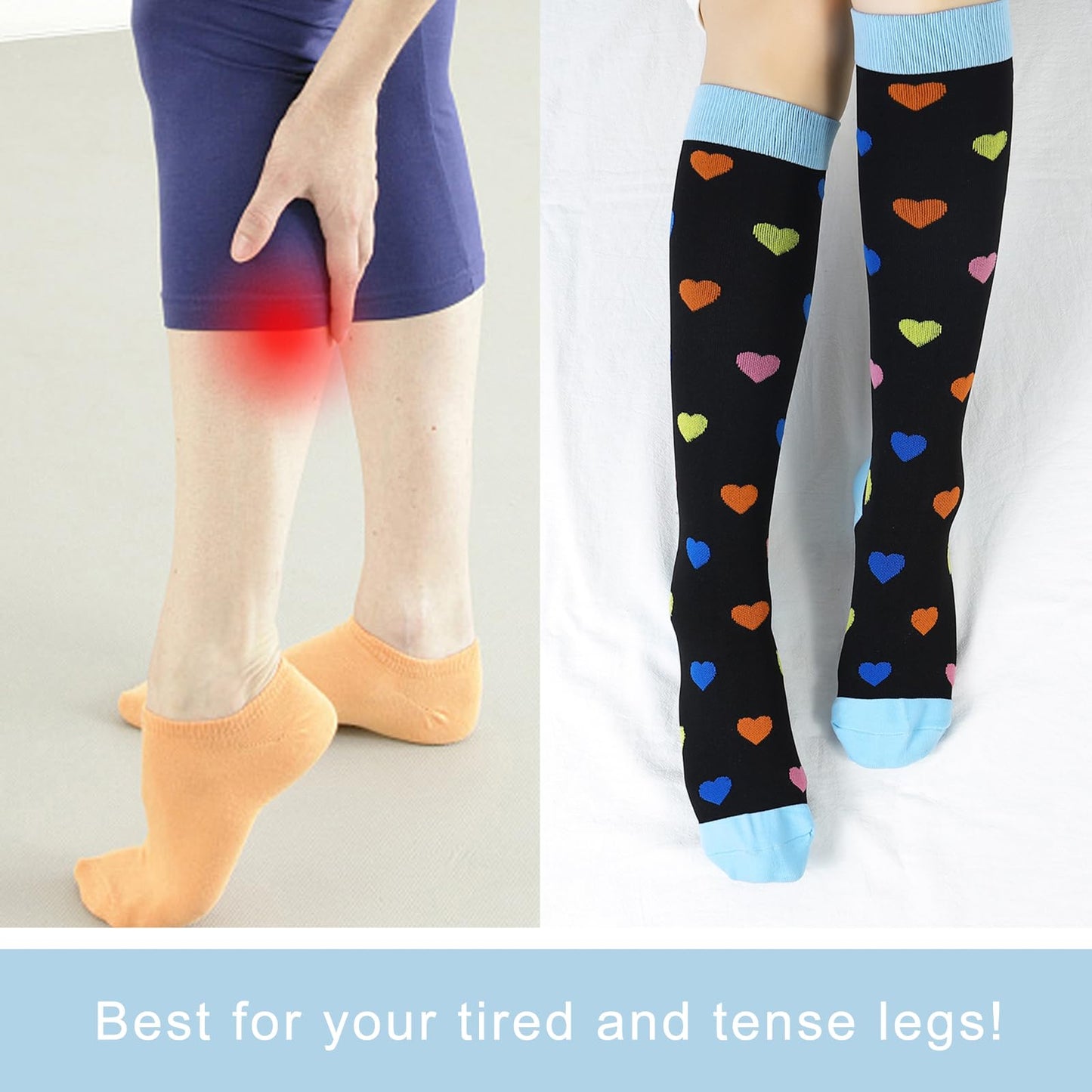 Junely Compression Socks for Women Heart Knee High Stockings for Valentines Day Running Athletic Nurses Pregnant Women Work Support Travel Flight Sports Gifts Black