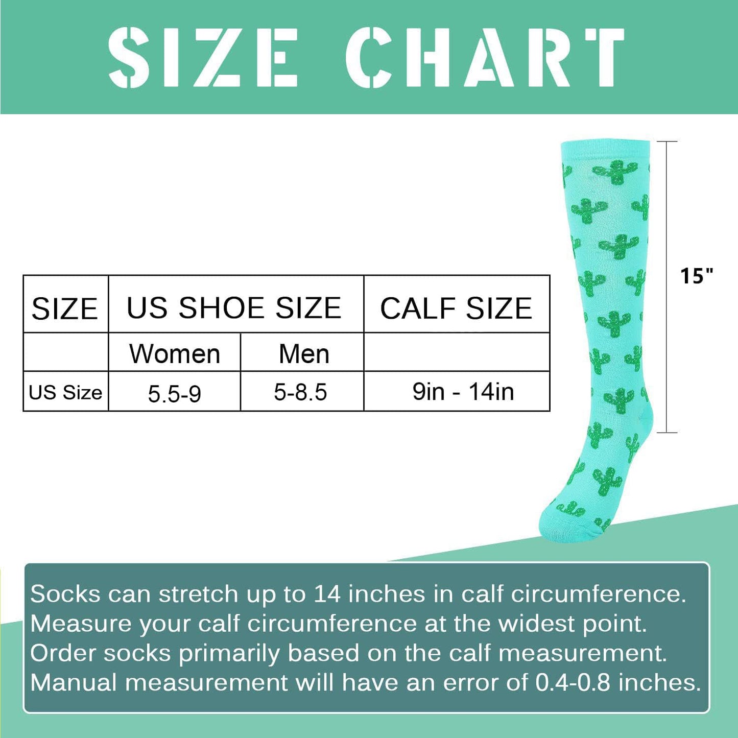 Junely Compression Socks for Women Cactus Knee High Socks for Running Athletic Nurses Pregnant Women Work Support Travel Flight Sports Fall Orange Black Blue