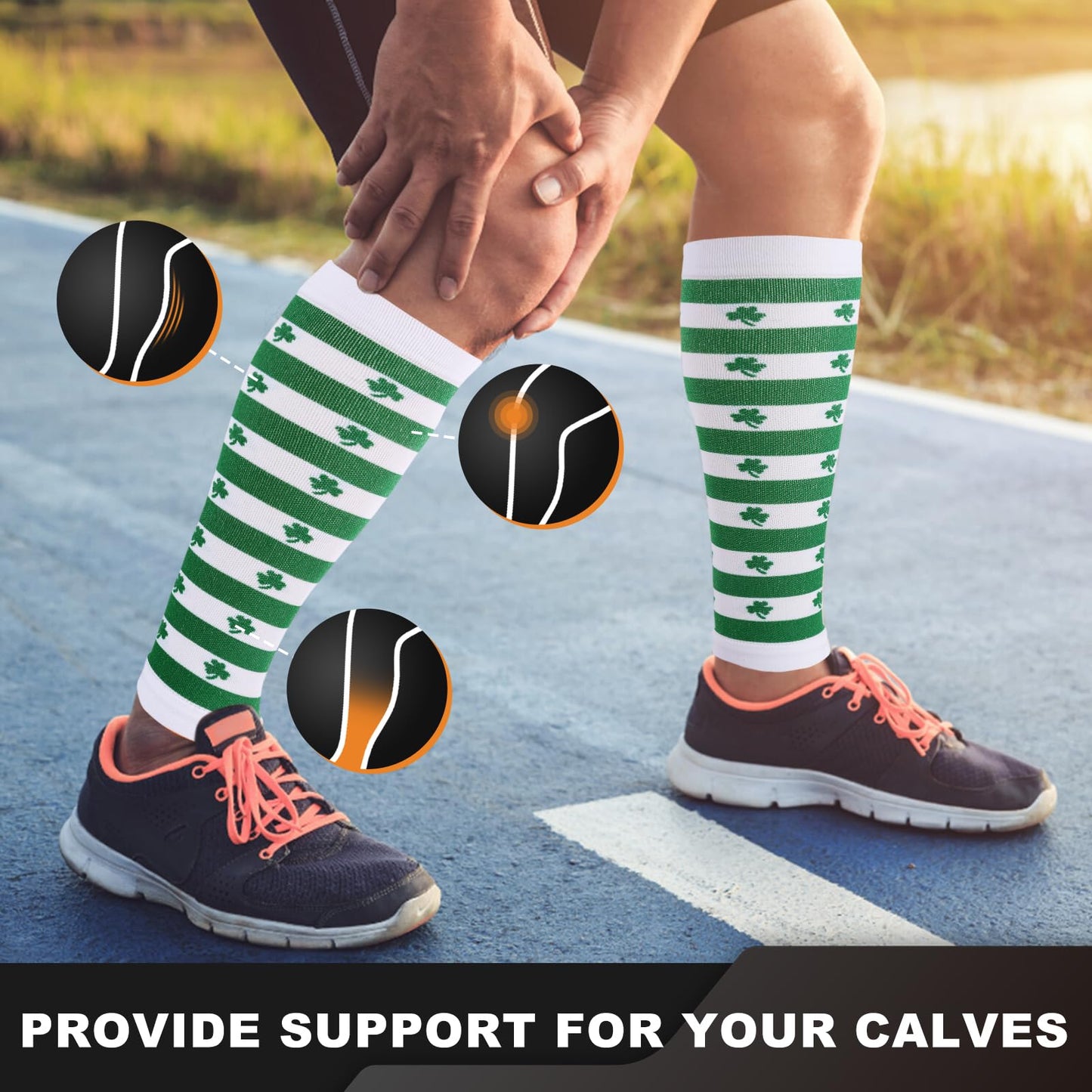 Junely St Patricks Day Calf Compression Sleeve for Men and Women Leg Compression Sleeve for Support Sports Running Cycling Green