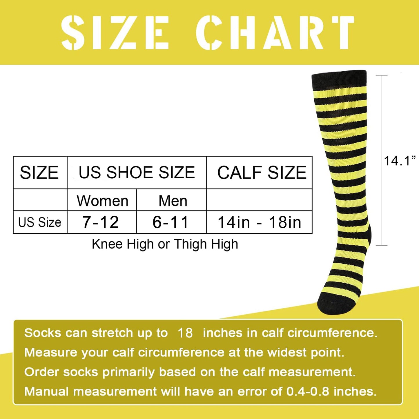 Junely Compression Socks for Women Bee Knee High Stockings for Halloween Running Athletic Nurses Pregnant Women Work Support Travel Flight Sports Gifts Black Yellow