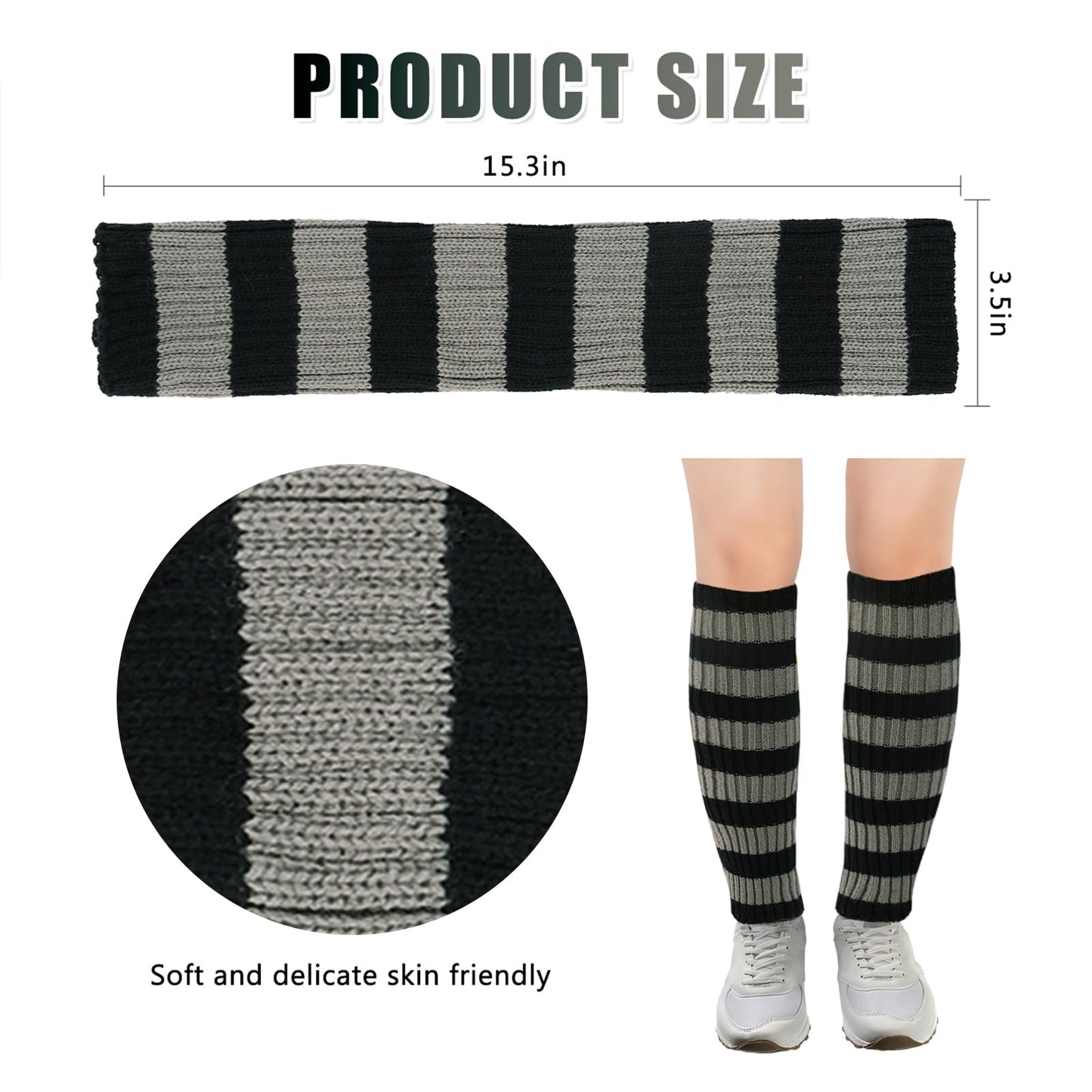 Junely Leg Warmers 80s Goth Leg Warmer Knit Legwarmers Halloween Emo Kawaii Lolita Gyaru Gothic Accessories for Ballet Figure Skating Ice Skating Dance Black Grey