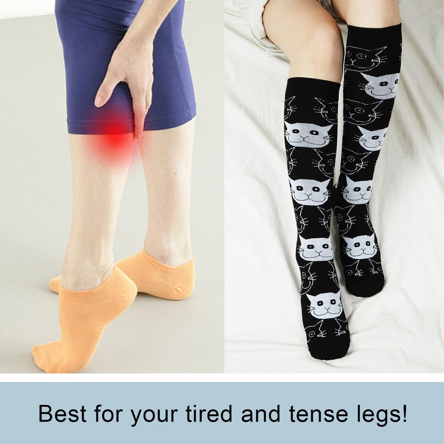 Junely Compression Socks for Women 20-30 mmhg Cat Knee High Stockings for Running Athletic Nurses Pregnant Women Work Support Travel Flight Sports Cat Gifts Black