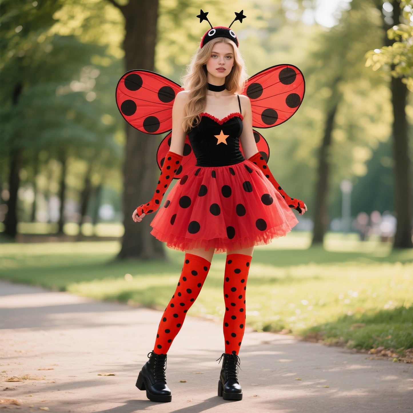 Junely Polka Dot Thigh High Socks Over the Knee Stockings Extra Long Halloween Cosplay Costume Accessories Gifts Red