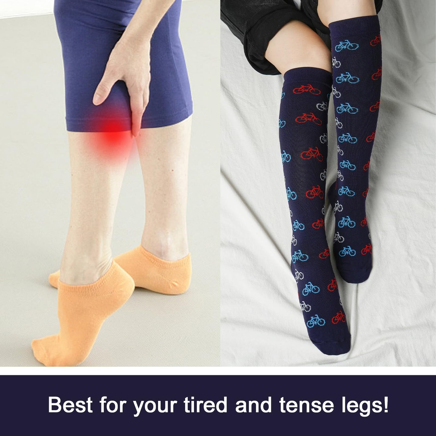 Junely Compression Socks for Women 20-30 mmhg Cycling Knee High Socks for Running Athletic Nurses Pregnant Women Work Support Travel Flight Sports Gifts Navy Blue