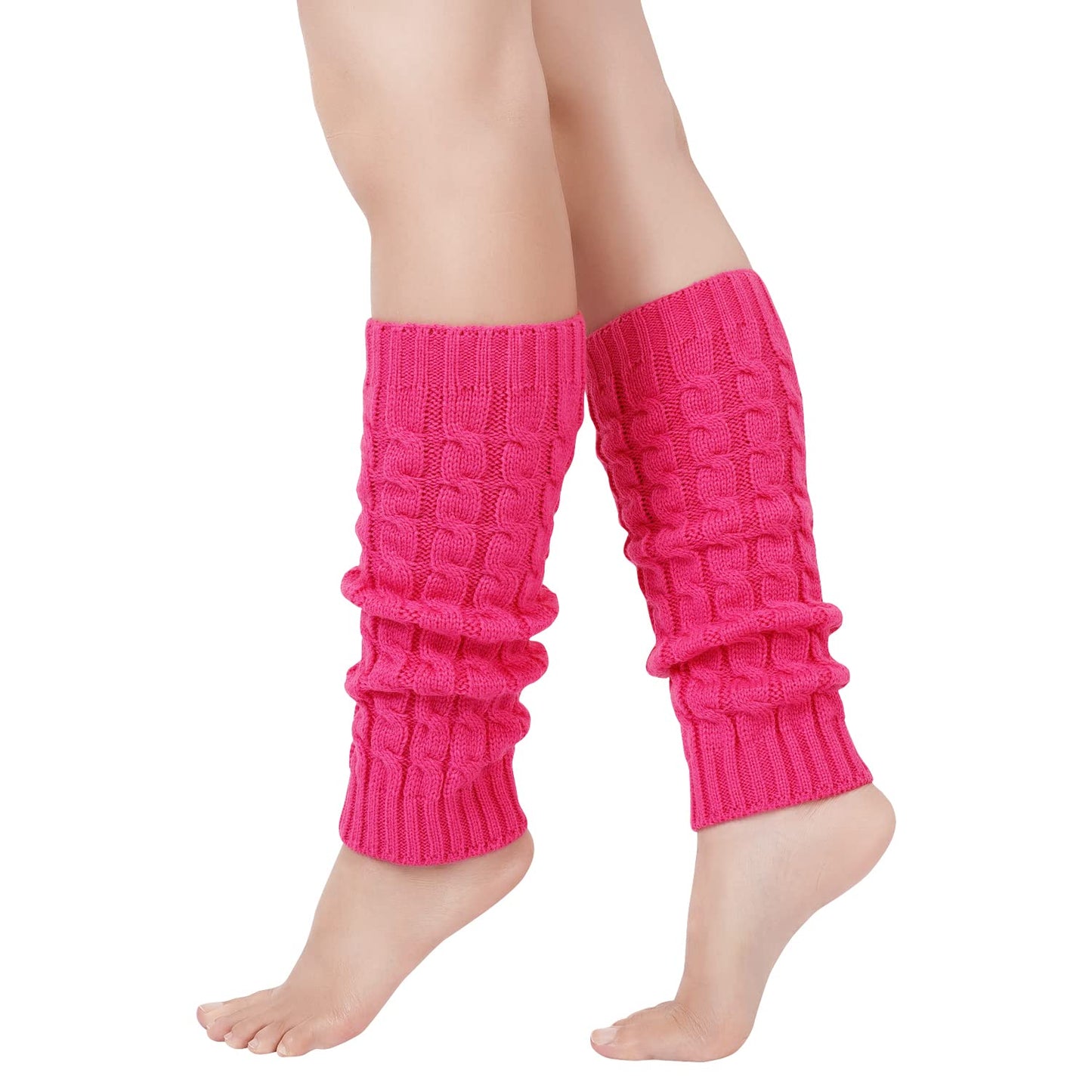 Junely Leg Warmers 80s Neon Leg Warmer Knit Legwarmers for Ballet Dance Figure Skating Ice Skating Boot Hot Pink