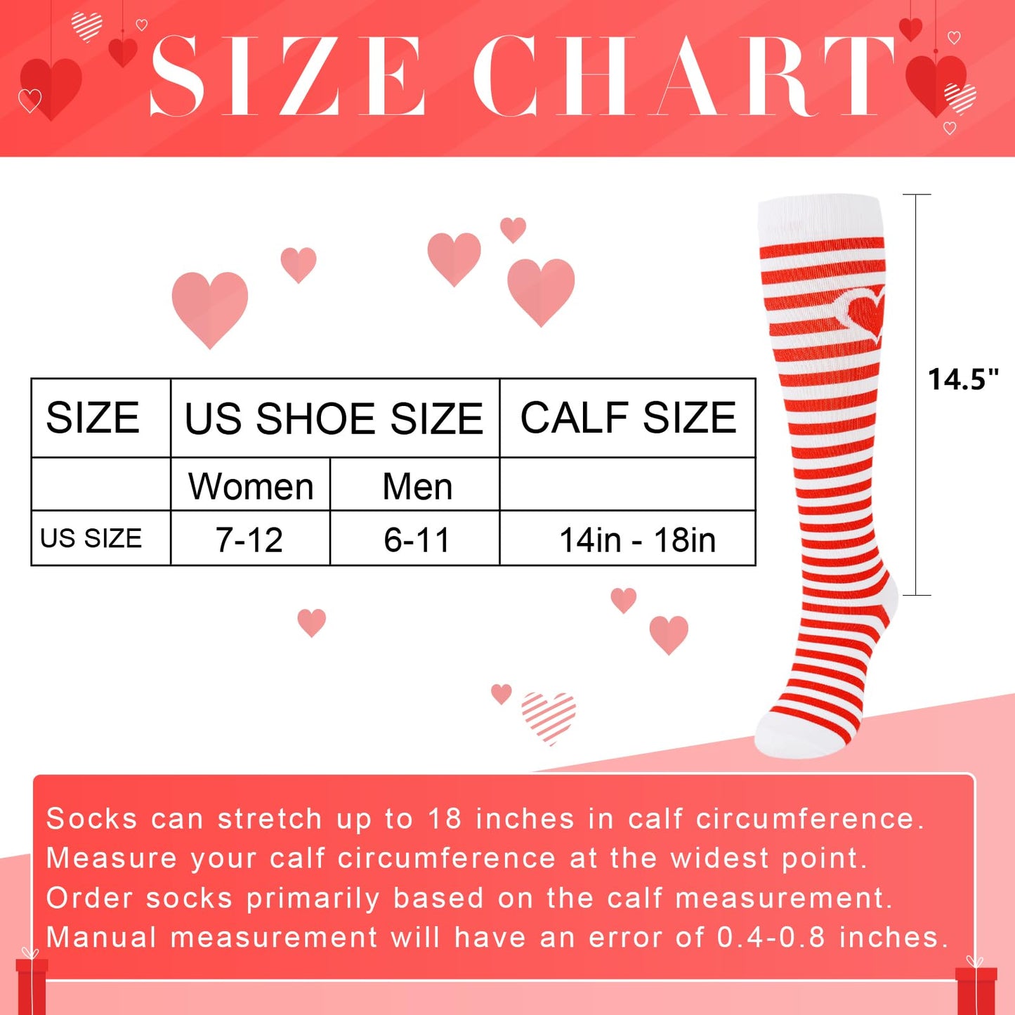 Junely Compression Socks for Women Heart Striped Knee High Stockings for Valentines Day Running Athletic Nurses Pregnant Women Work Support Travel Flight Sports Gifts Red White