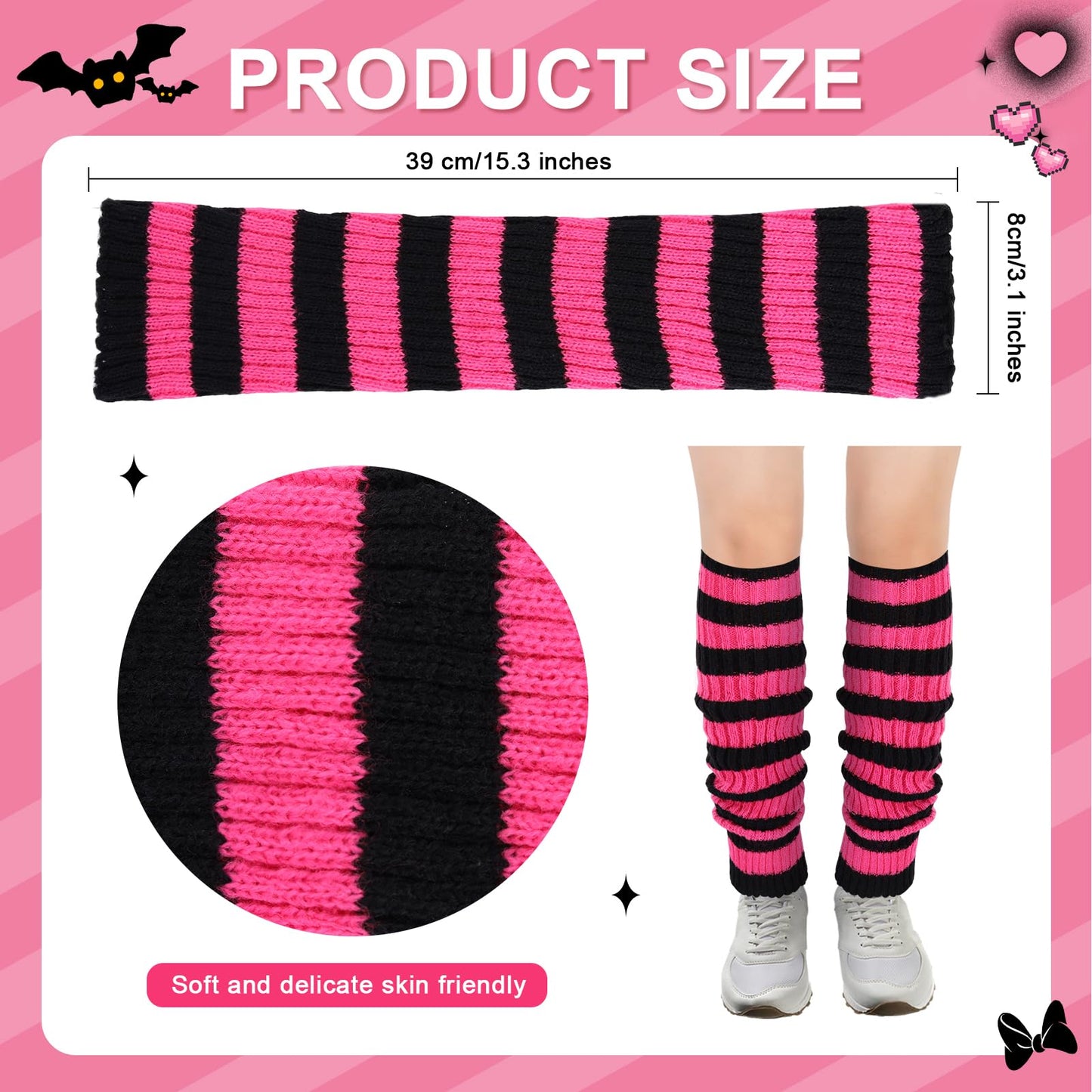 Junely Leg Warmers Striped Leg Warmer Knit Legwarmers Cosplay Halloween Costume Accessories for Ballet Figure Skating Ice Skating Dance